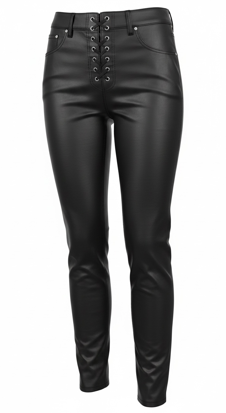 GUESS lace-up coated skinny pants in black Noir Gemstone Wash, size 29. Faux leather look with stretch comfort, original tags attached, and stylish contemporary fit.