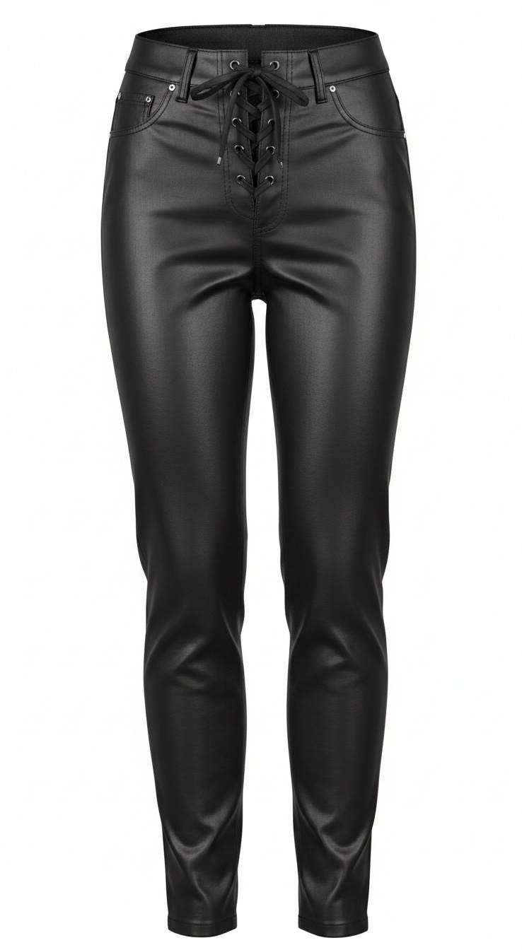 GUESS lace-up coated skinny pants in black Noir Gemstone Wash, size 29. Faux leather look with stretch comfort, original tags attached, and stylish contemporary fit.