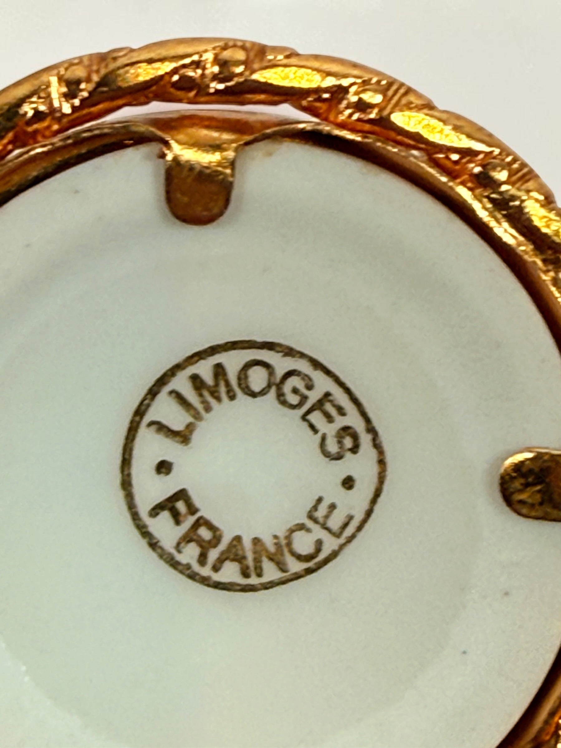 Vintage Limoges France Miniature Porcelain Salon Set, Gilt Metal Furniture.