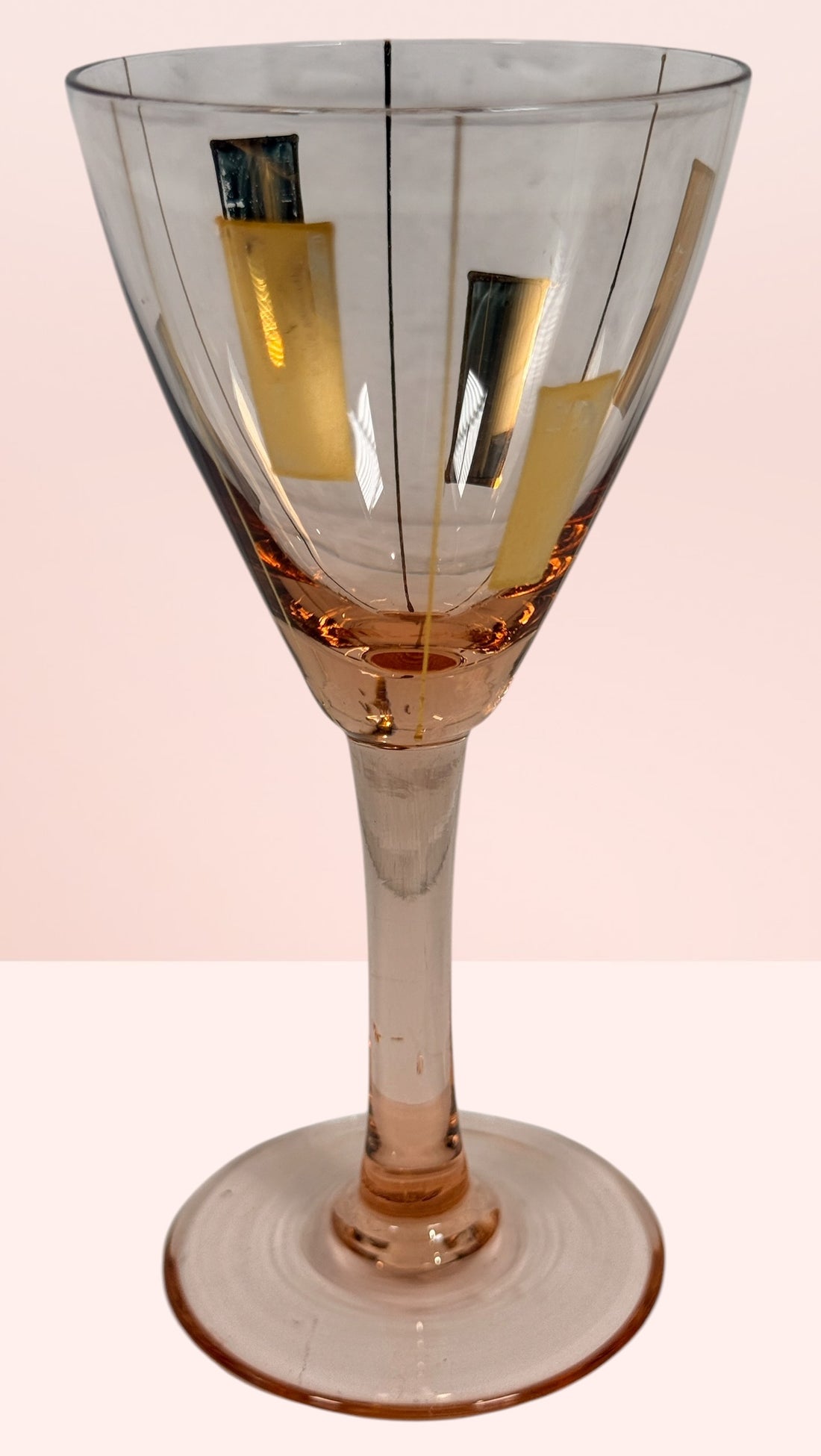 Verres à cocktail roses hongrois vintage, motif atomique doré, lot de 4.