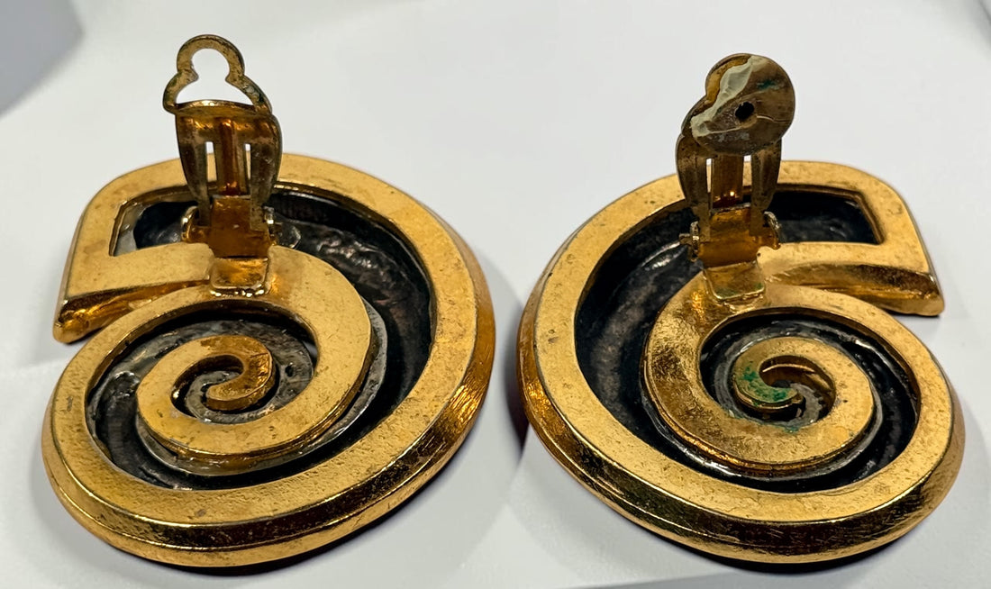 Authentic vintage Édouard Rambaud Paris statement earrings. Collectible French designer costume jewelry from the 1980s–1990s with iconic couture styling.