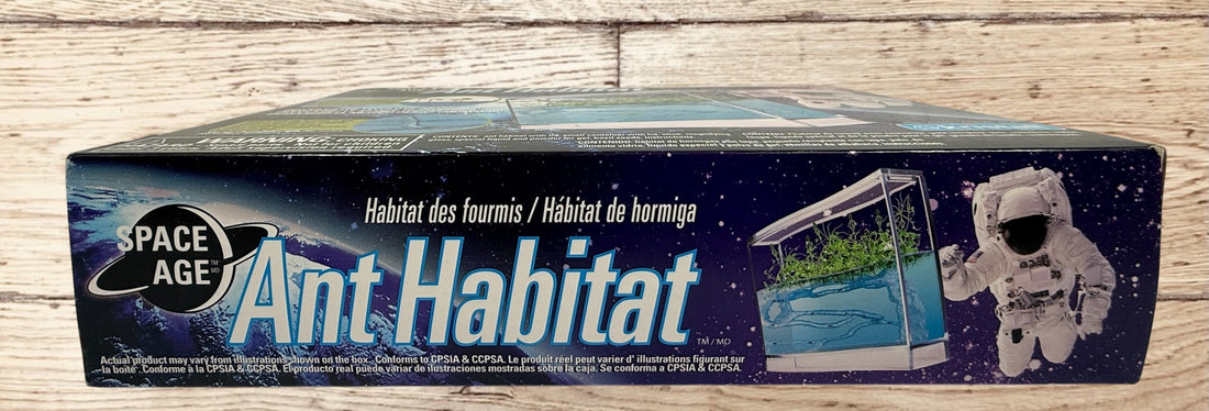 Complete Space Age Ant Habitat science kit by Kristall. Open box educational STEM ant farm set with original packaging, instructions, and accessories.