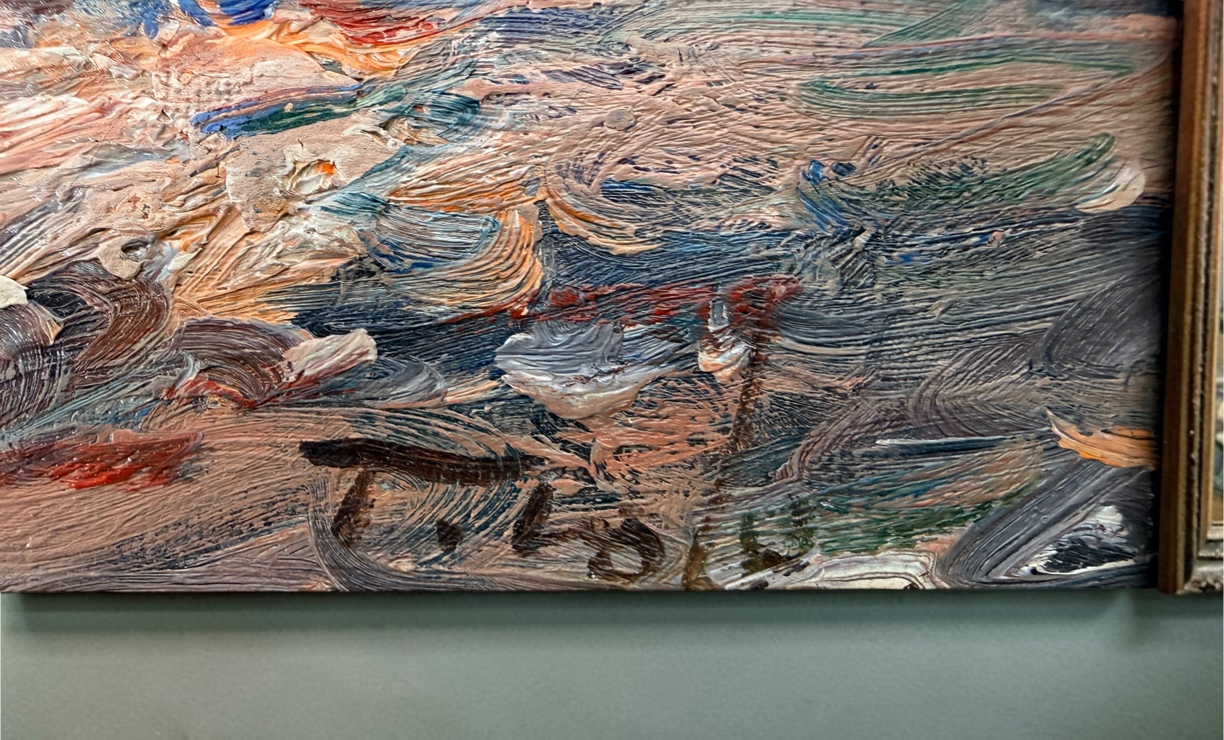 Tableau Peinture à l'Huile Port Maritime Vintage, Paysage Marin Empâté, Encadré.