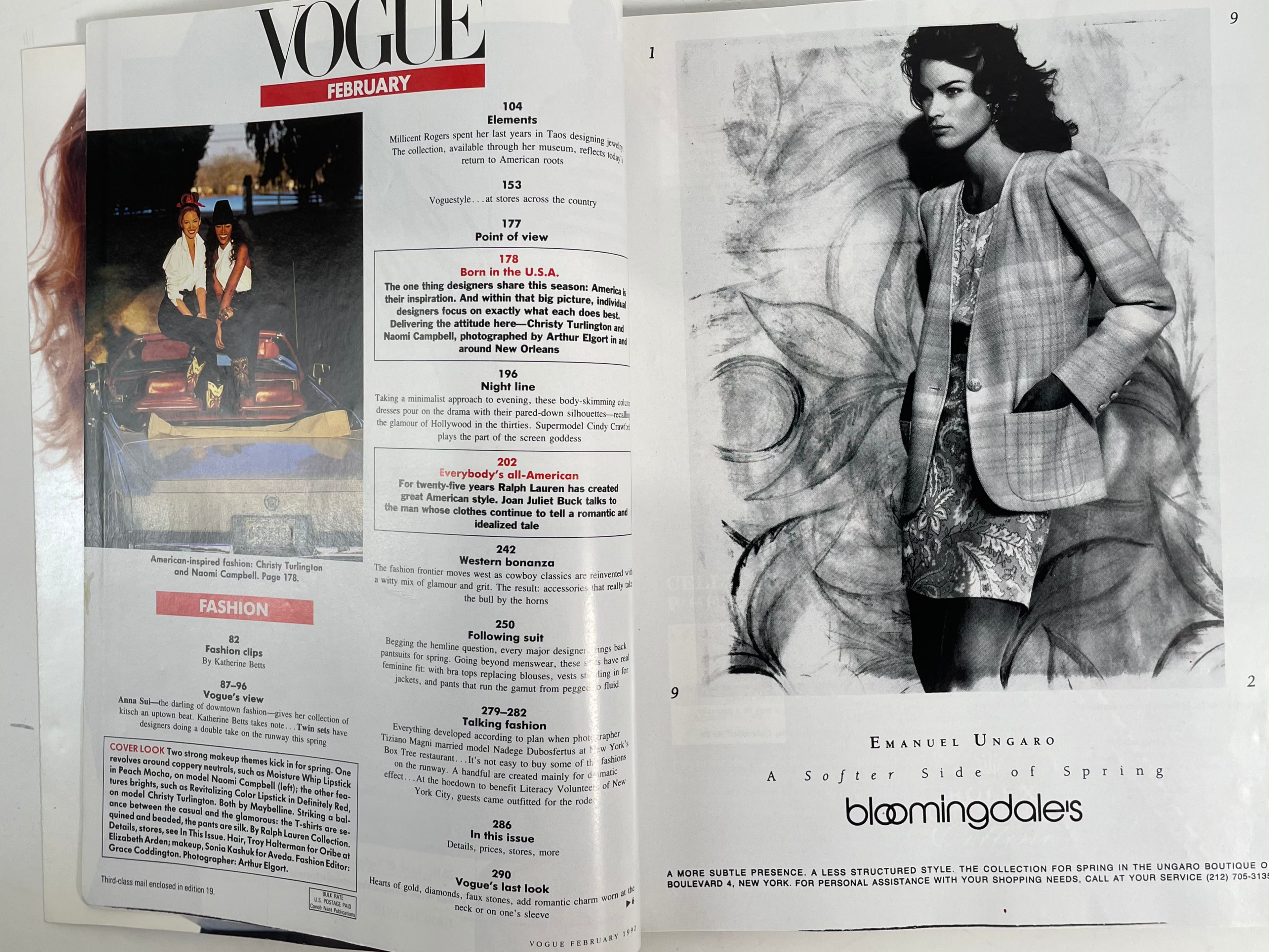 Vogue Magazine February 1992 Christy Turlington & Naomi Campbell,  VG