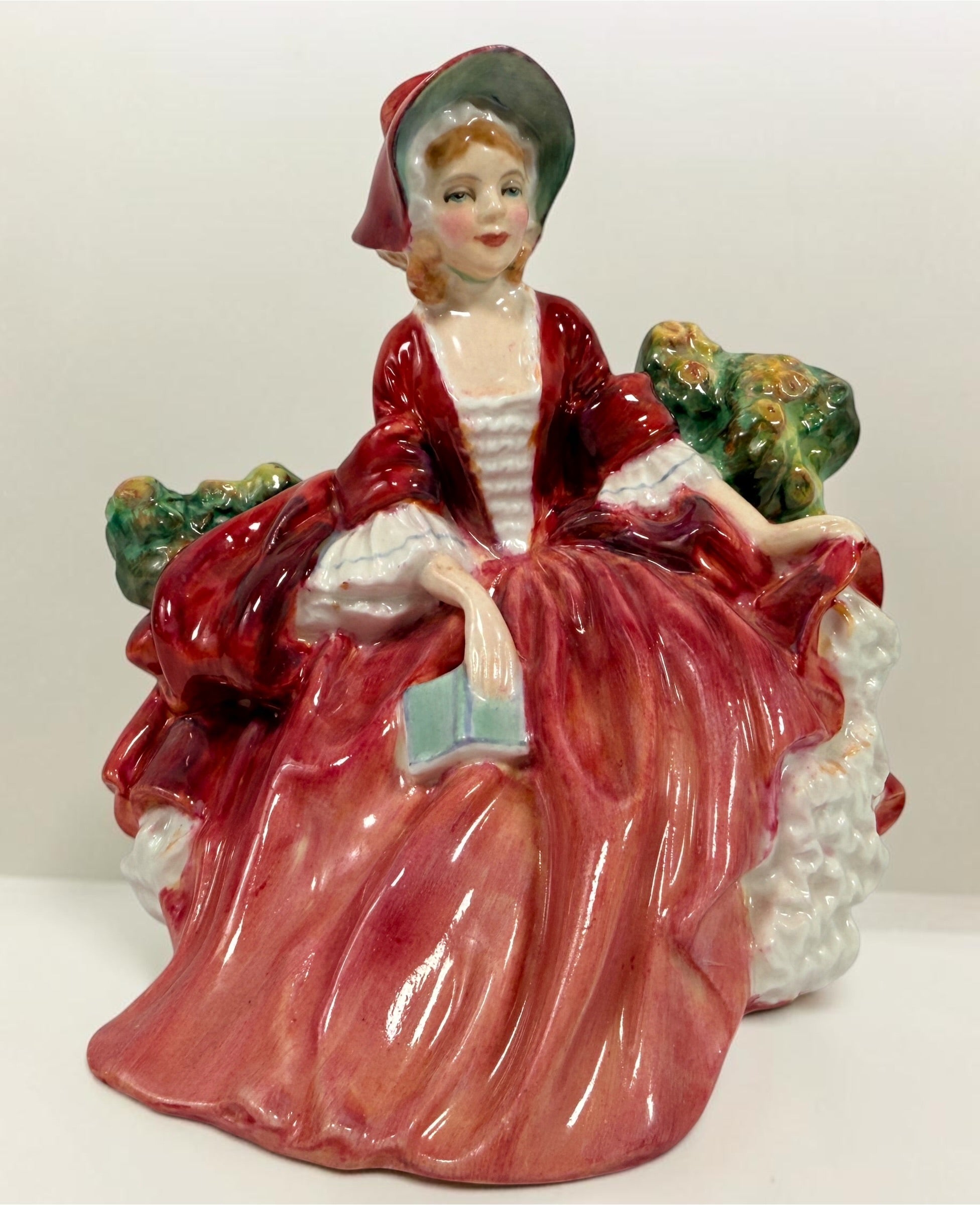 Vintage Royal Doulton Lydia HN1908 figurine by Leslie Harradine. English bone china lady figure in red dress, collectible decorative porcelain.