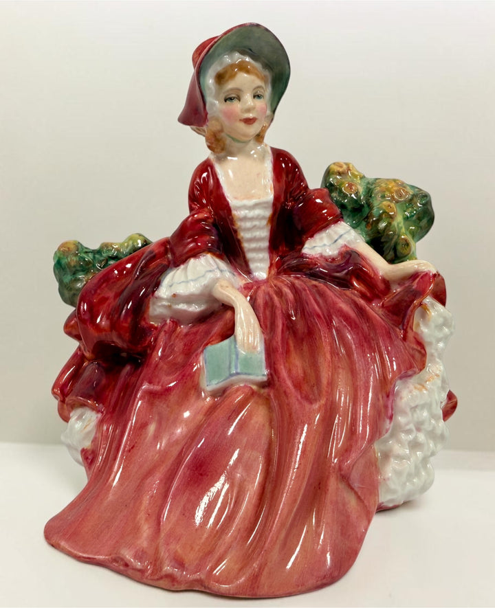 Vintage Royal Doulton Lydia HN1908 figurine by Leslie Harradine. English bone china lady figure in red dress, collectible decorative porcelain.