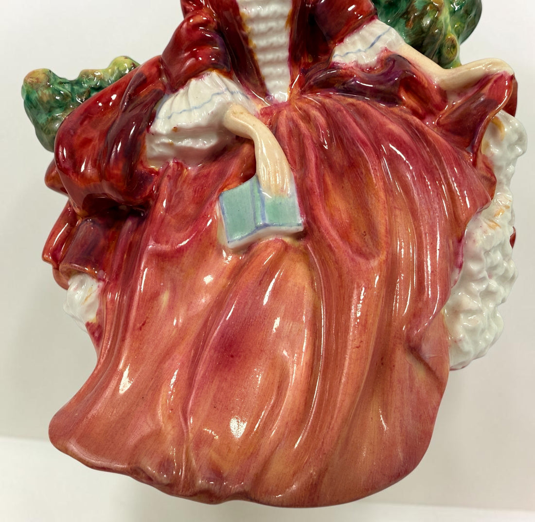 Vintage Royal Doulton Lydia HN1908 figurine by Leslie Harradine. English bone china lady figure in red dress, collectible decorative porcelain.