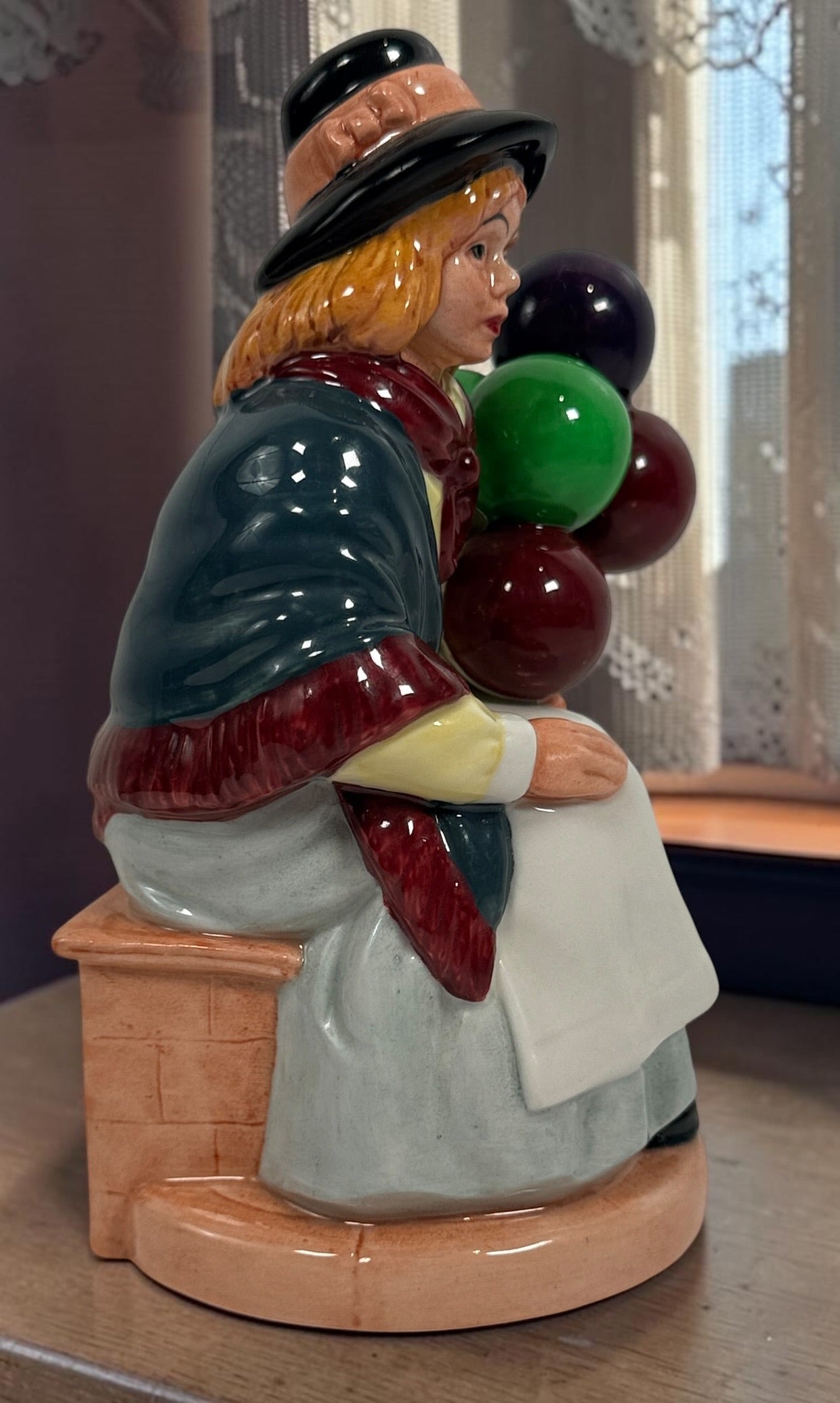 Vintage Royal Doulton Balloon Girl HN2818 porcelain figurine from England, designed by W.K. Harper in 1981. Collectible bone china figure