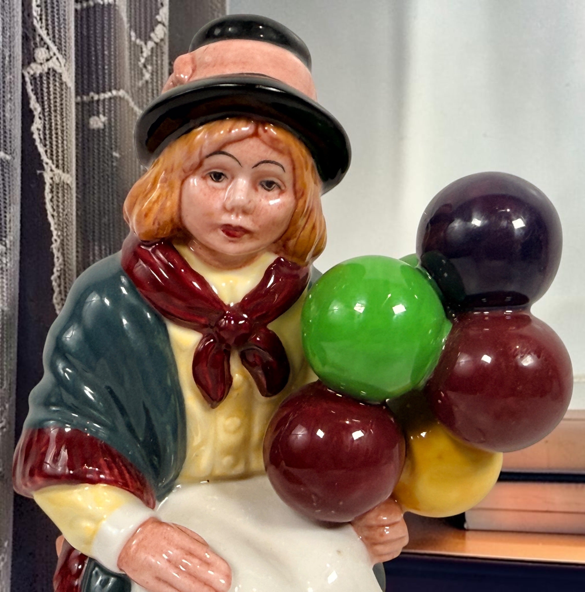 Vintage Royal Doulton Balloon Girl HN2818 porcelain figurine from England, designed by W.K. Harper in 1981. Collectible bone china figure