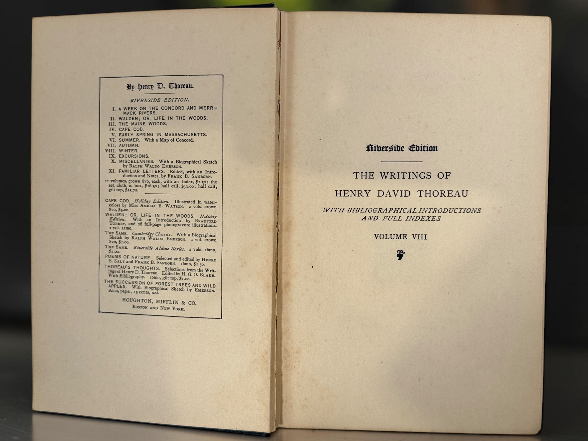 Vintage Henry David Thoreau Winter hardcover book from the Riverside Edition series. Classic American nature writing and literary collectible edition.