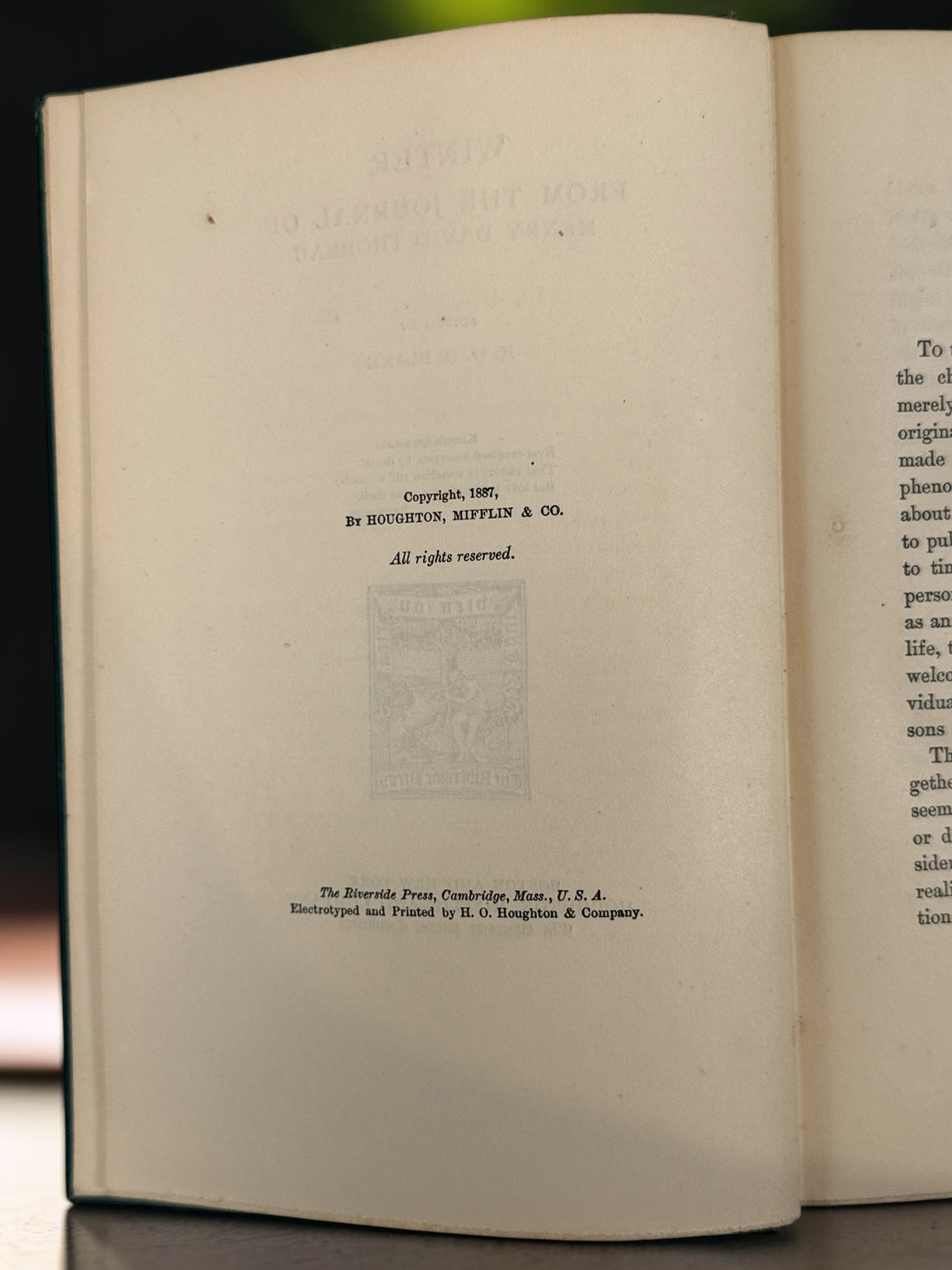 Vintage Henry David Thoreau Winter hardcover book from the Riverside Edition series. Classic American nature writing and literary collectible edition.