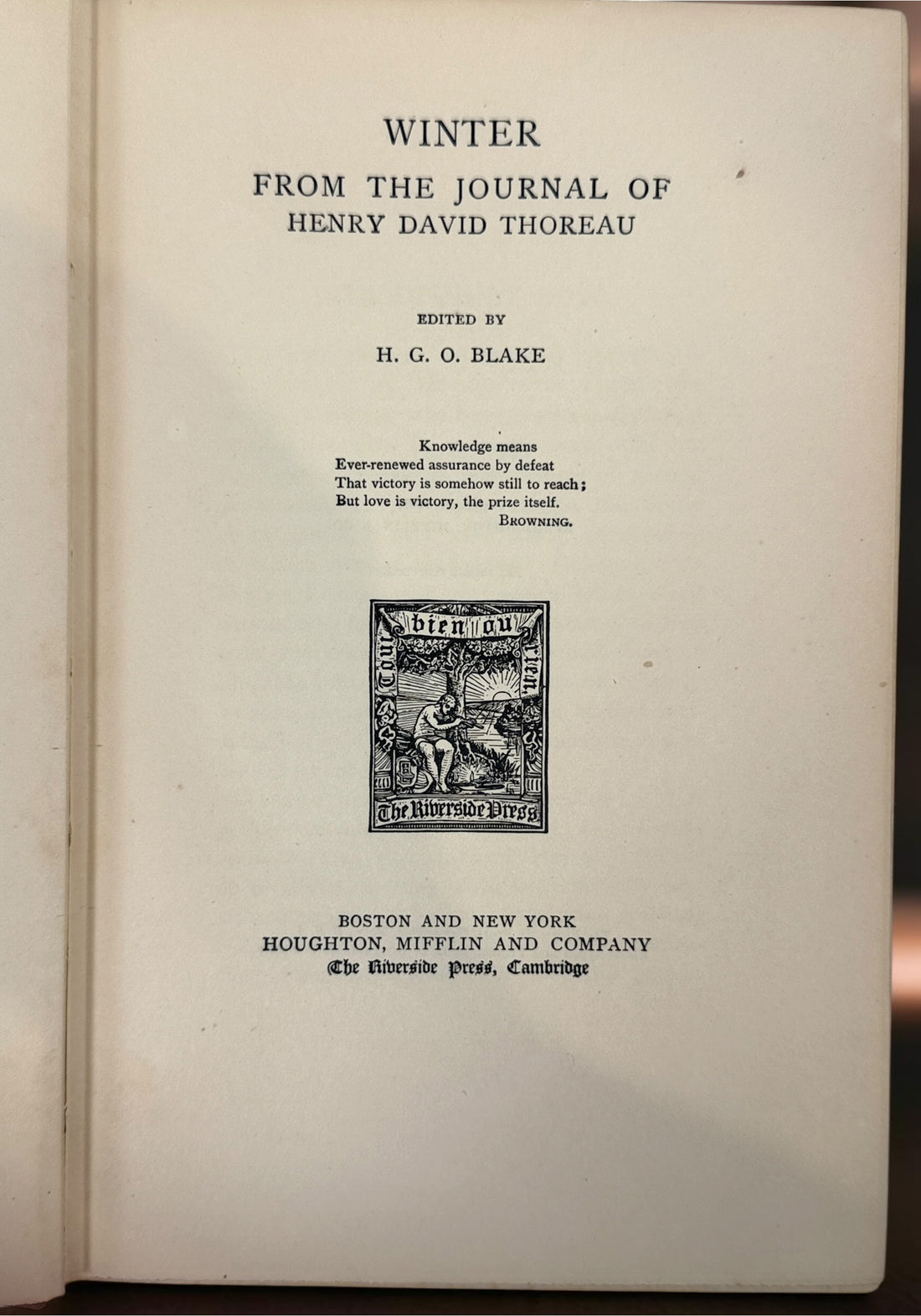 Vintage Henry David Thoreau Winter hardcover book from the Riverside Edition series. Classic American nature writing and literary collectible edition.