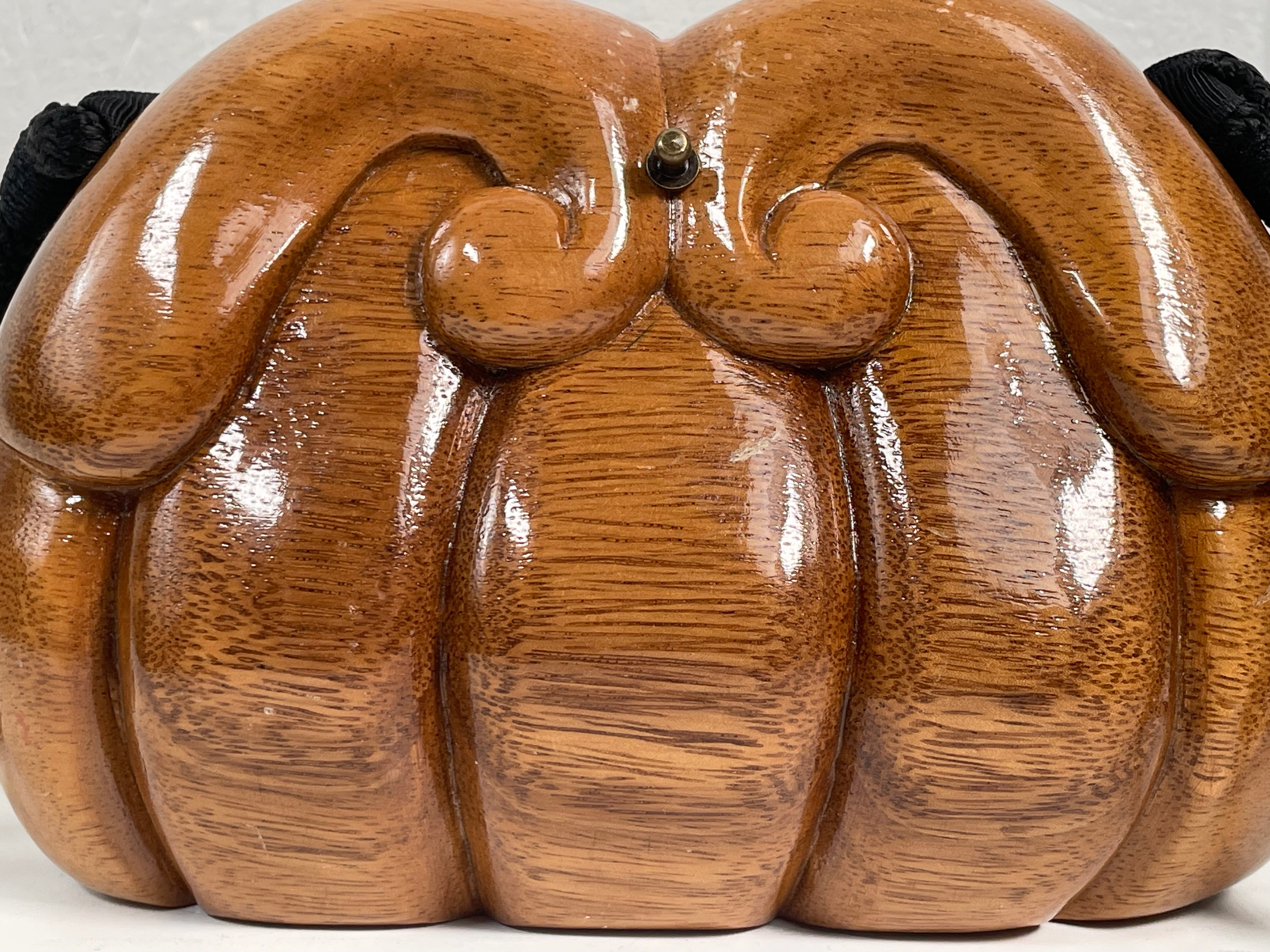 Sac à main vintage Timmy Woods Beverly Hills en bois d'acacia sculpté à la main, unique