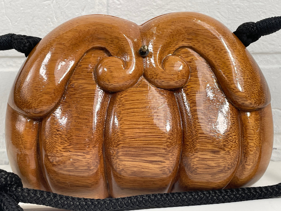 Vintage Timmy Woods Beverly Hills Hand Carved Acacia Wood Handbag Vintage Timmy Woods Beverly Hills Hand Carved Acacia Wood Handbag