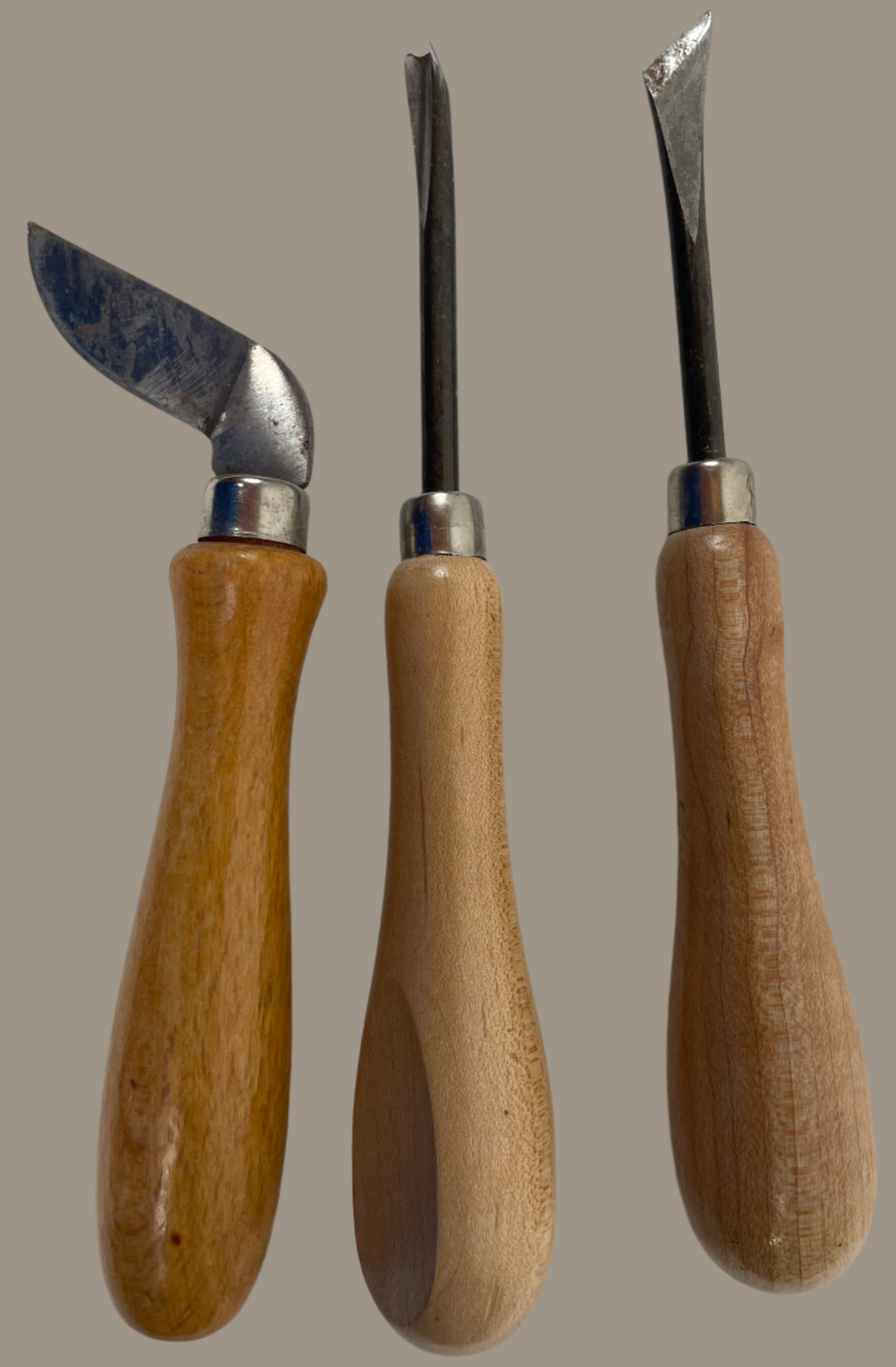 Outils de maroquinerie vintage – Lot de 3 – Couteau à parer, couteau à tête courbée et poinçon/tournevis