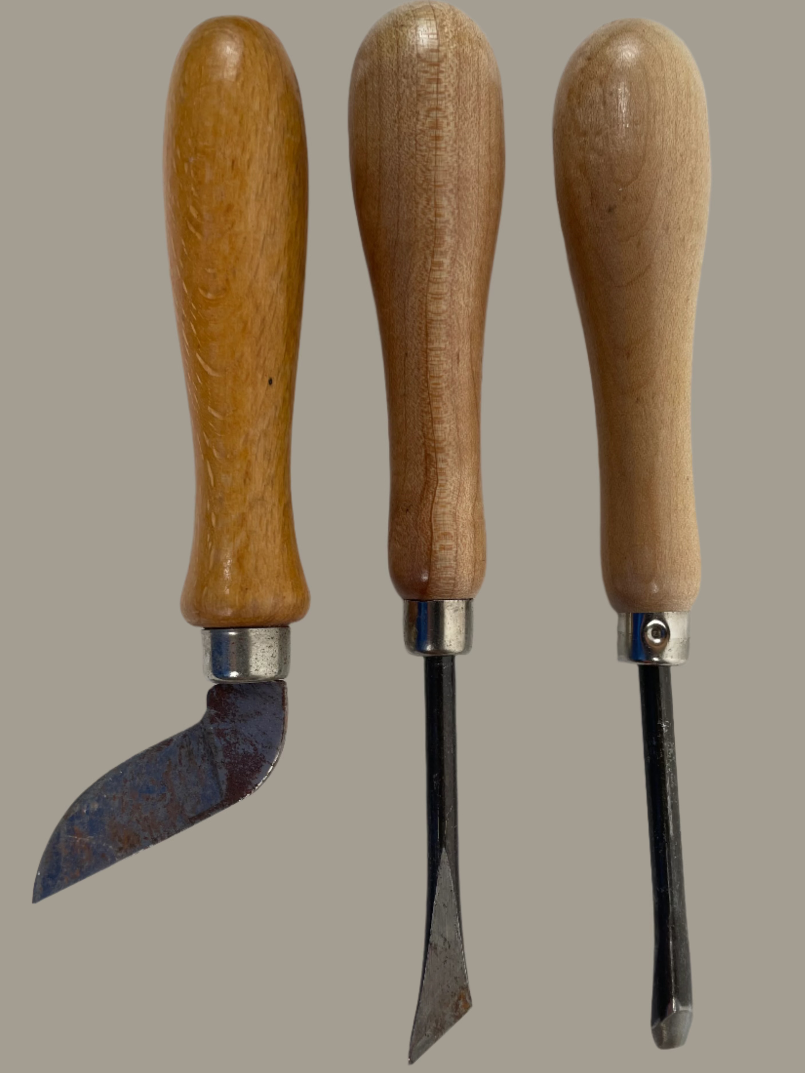 Outils de maroquinerie vintage – Lot de 3 – Couteau à parer, couteau à tête courbée et poinçon/tournevis