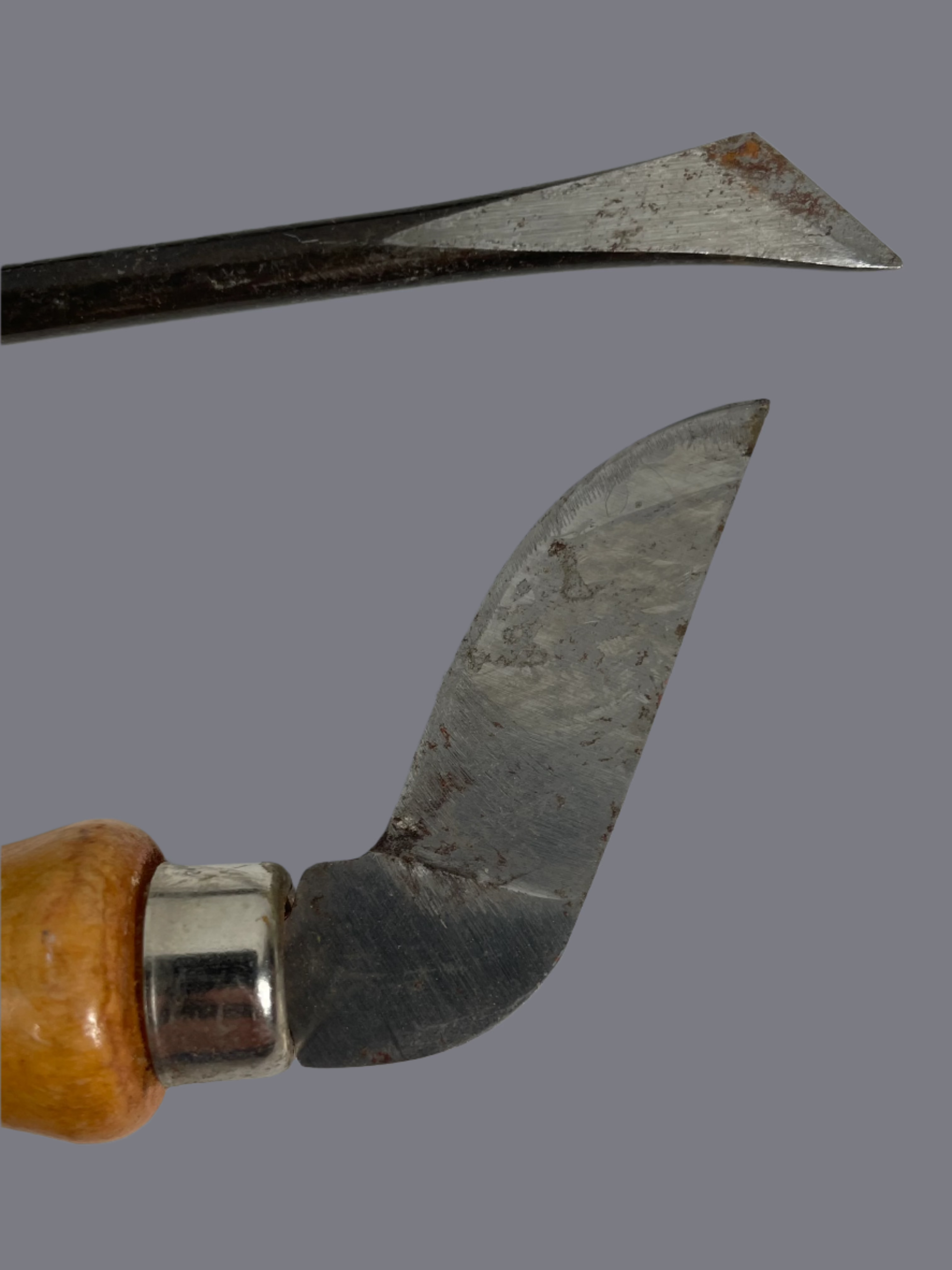 Outils de maroquinerie vintage – Lot de 3 – Couteau à parer, couteau à tête courbée et poinçon/tournevis