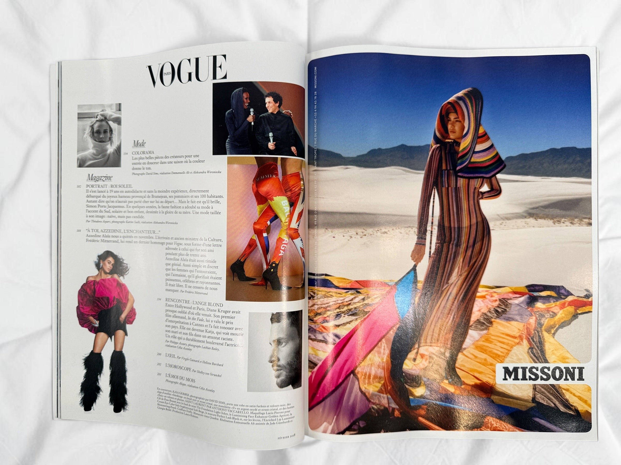 Collectible Vogue Paris February 2018 Issue 984 featuring Kaia Gerber cover, Diane Kruger, Jacquemus, Azzedine Alaïa tribute, and luxury fashion editorials.
