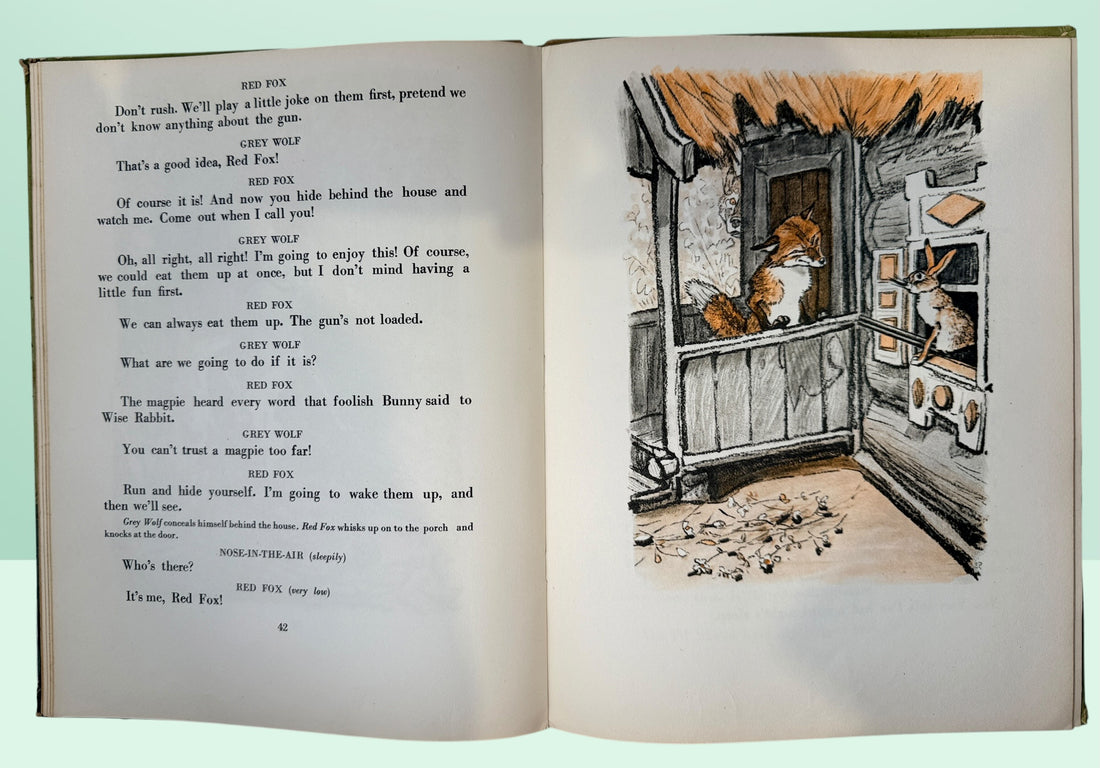 Vintage Soviet children’s book Rabbit Nose-in-the-Air by Sergei Mikhalkov. Illustrated English-language Moscow edition with charming E. Rachev artwork.