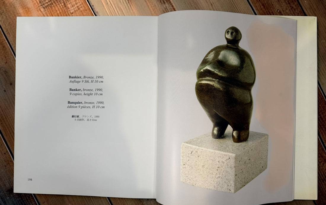 Signed Leo Schimanszky exhibition catalogue featuring sculpture and painting, with artist inscription and original sketch. Rare multilingual art reference book.