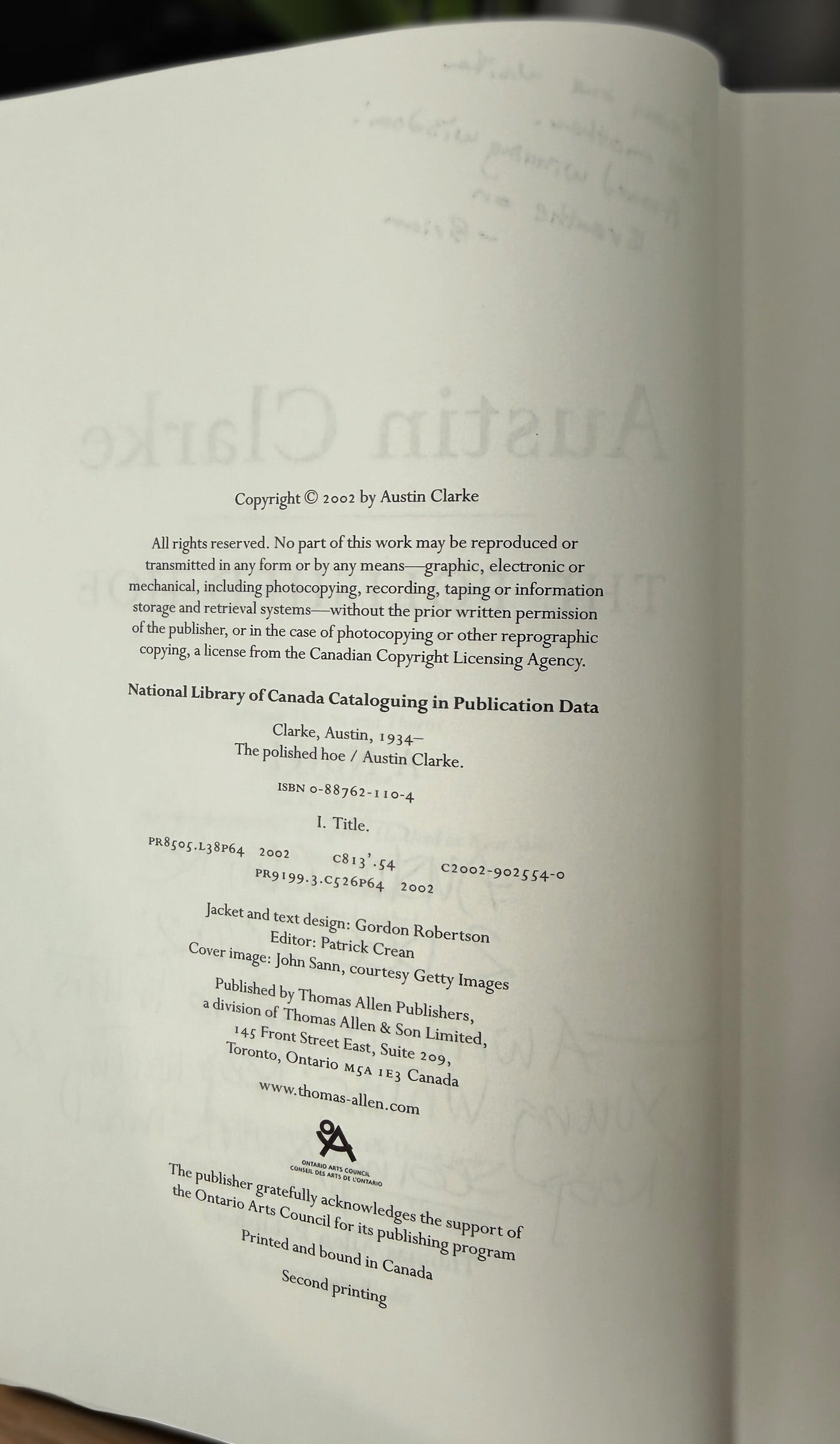 Signed Austin Clarke The Polished Hoe hardcover novel from 2002. Inscribed by the author and dated publication year. Collectible Canadian literary first-era edition.