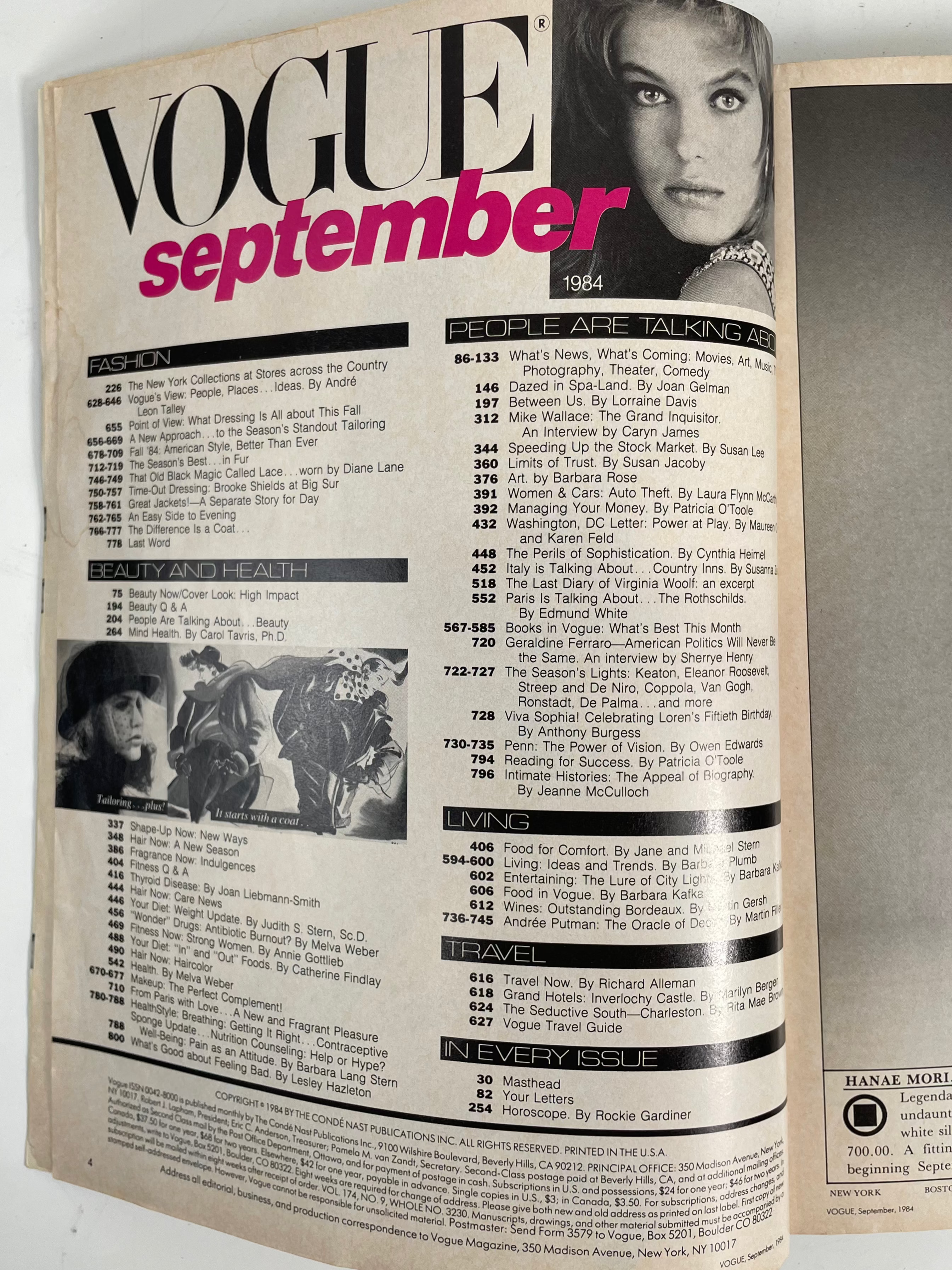 Magazine Vogue Vintage – Septembre 1984 – Avec le mannequin Kim Alexis en couverture, photographié par Richard Avedon