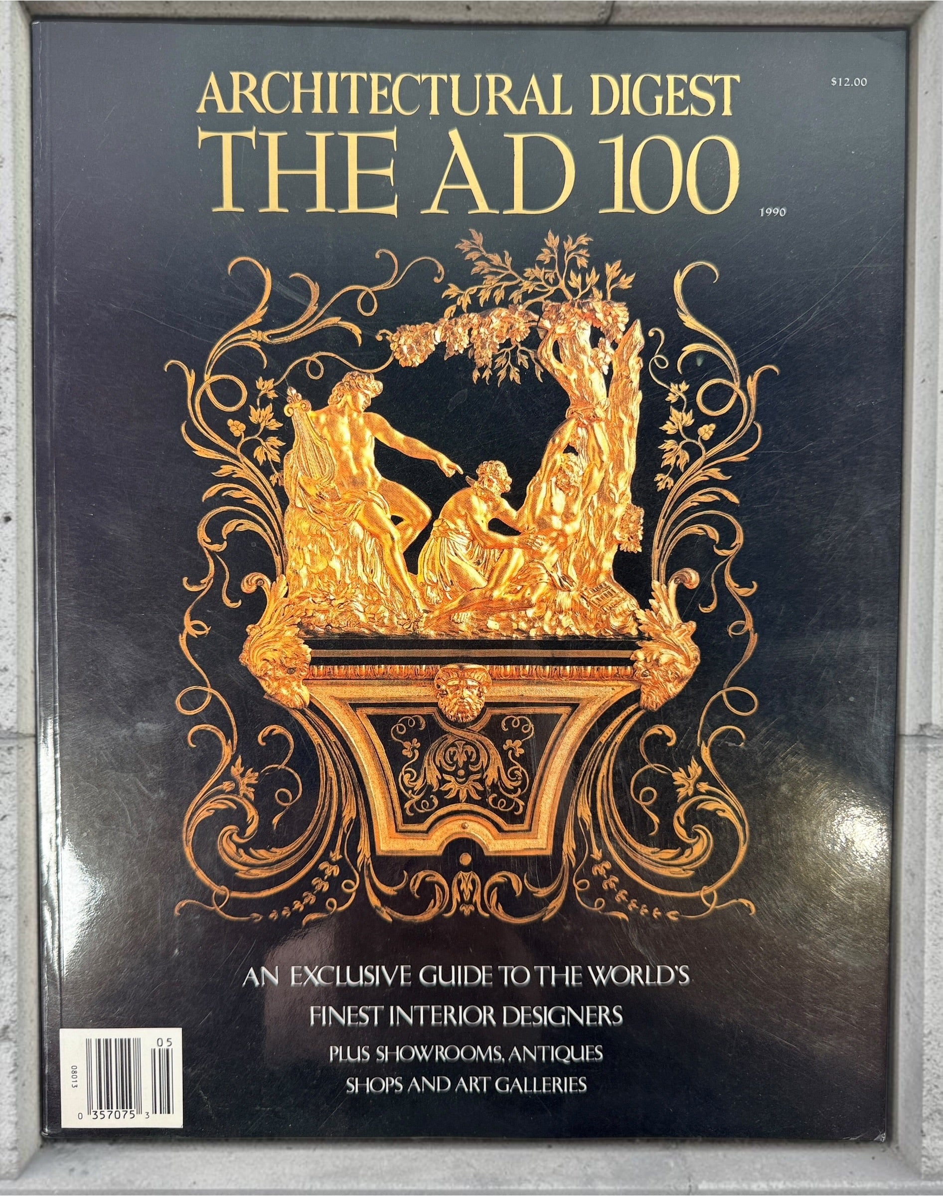 1990 Architectural Digest The AD 100 featuring leading interior designers, luxury homes, antiques, showrooms, and classic design inspiration.