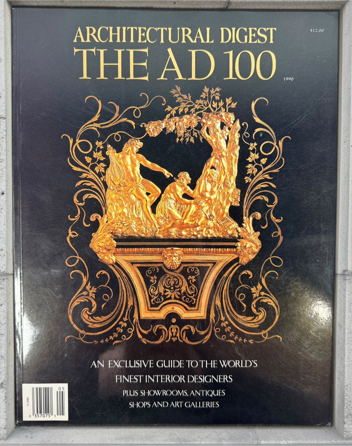 1990 Architectural Digest The AD 100 featuring leading interior designers, luxury homes, antiques, showrooms, and classic design inspiration.