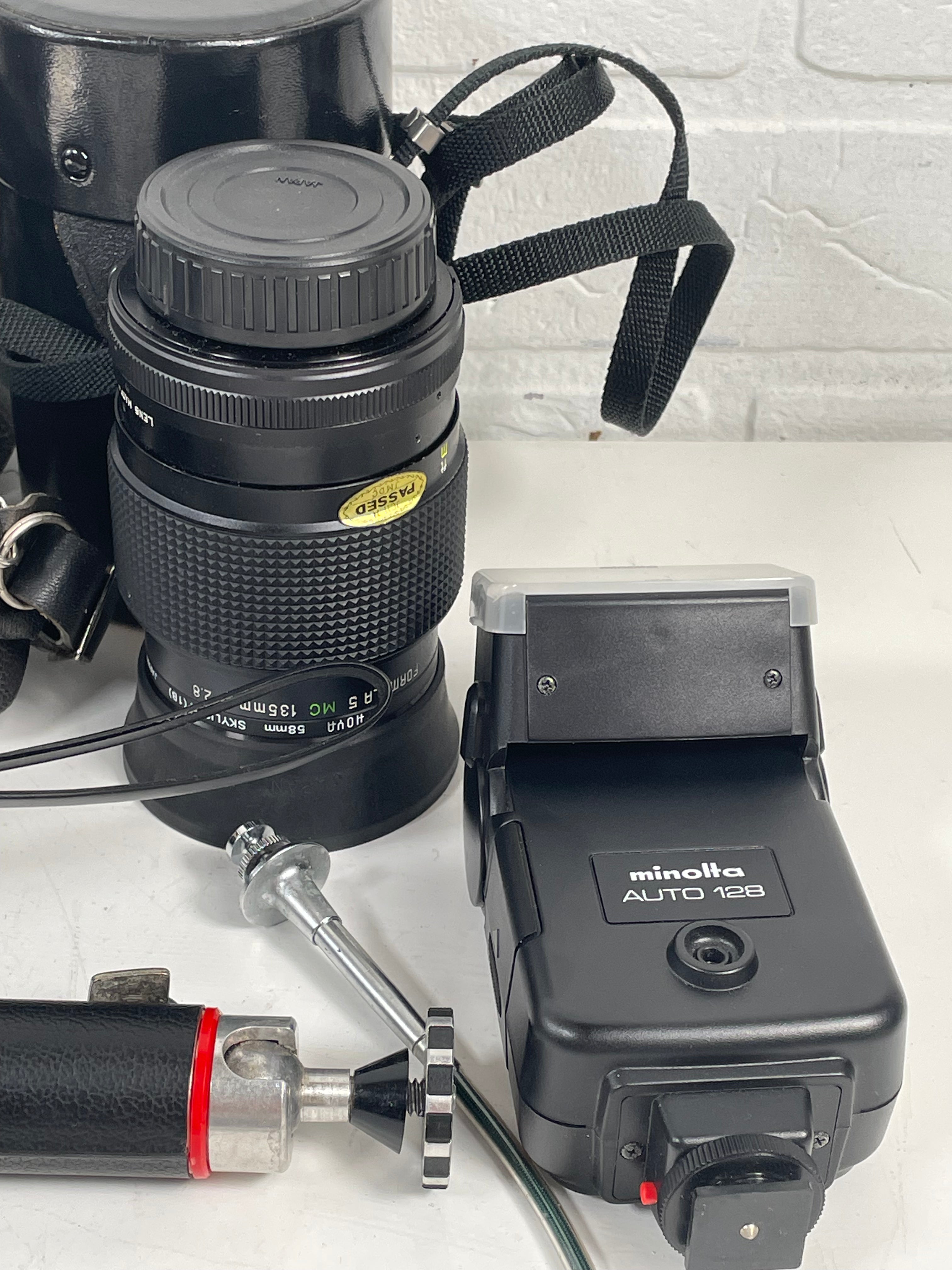 Minolta SR-T 200 Film Camera Kit – 2 Lenses (45mm & 135mm) + Flash, Filters, Grip, Shutter Cable