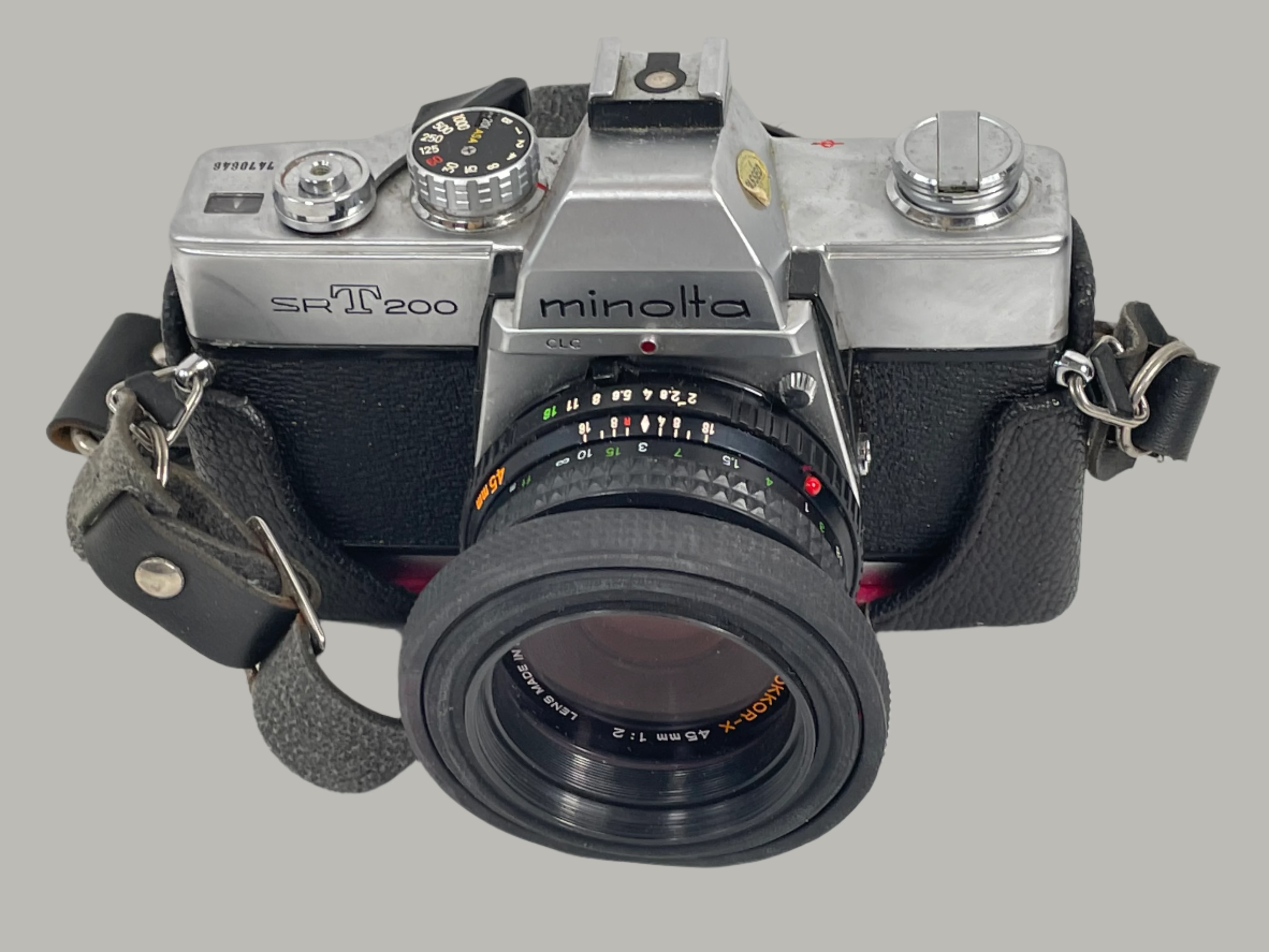 Minolta SR-T 200 Film Camera Kit – 2 Lenses (45mm & 135mm) + Flash, Filters, Grip, Shutter Cable