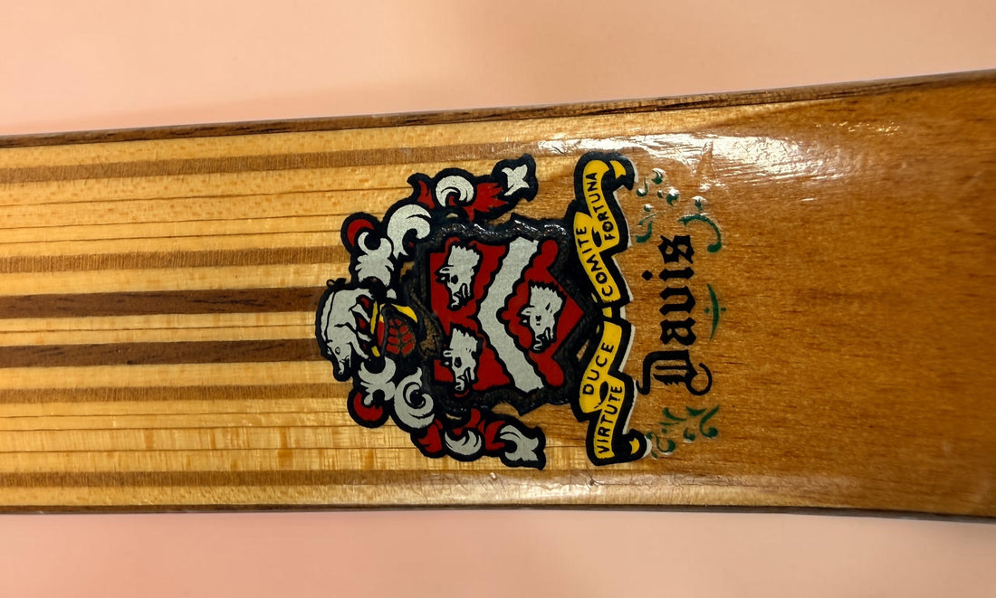 Vintage T.A. Davis Imperial wooden tennis racket made in the USA. Classic laminated hardwood racket with original grip and strings, ideal for collectors and décor.