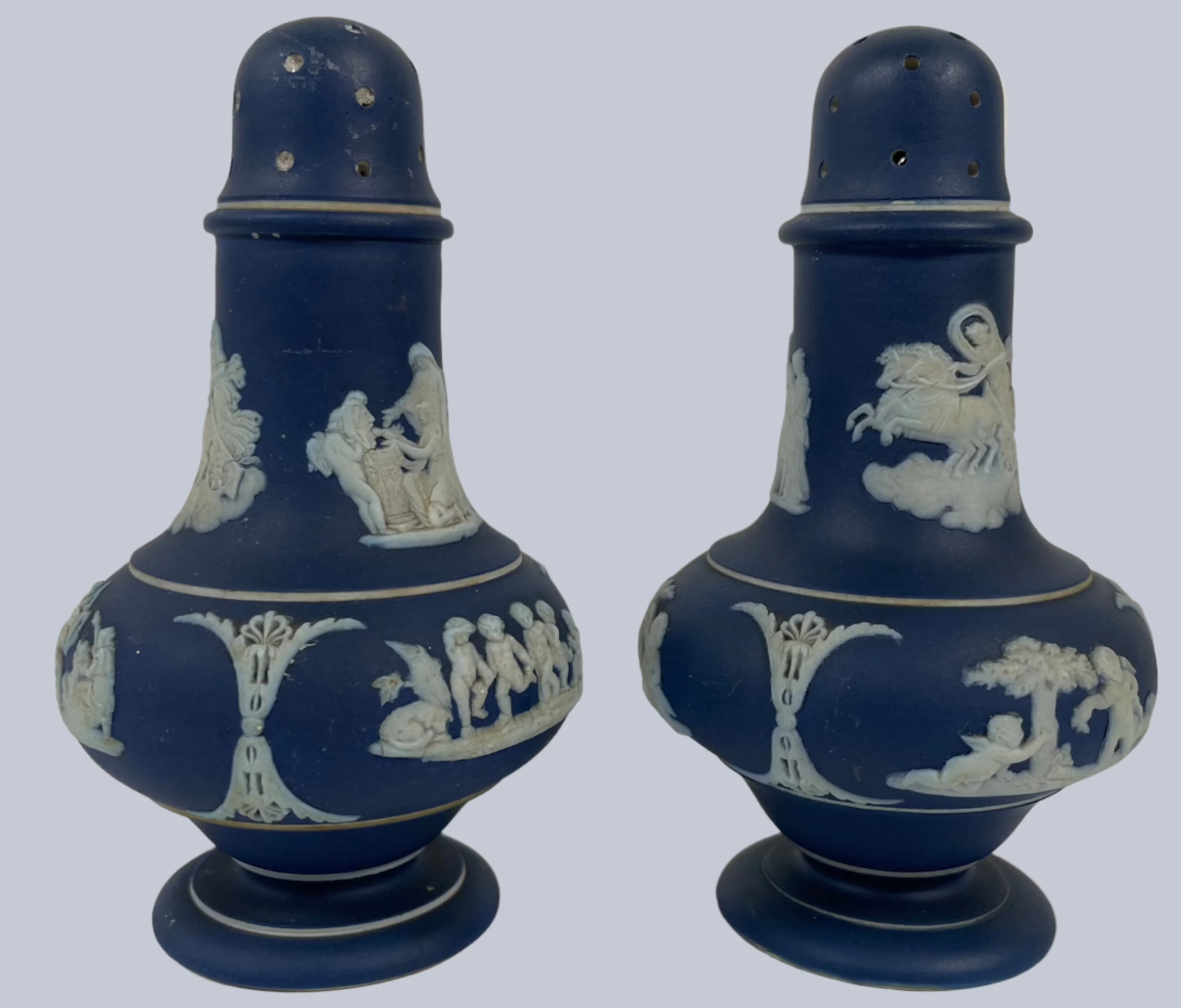 Mid-Century Wedgwood Jasperware Shakers – Blue & White Pair
