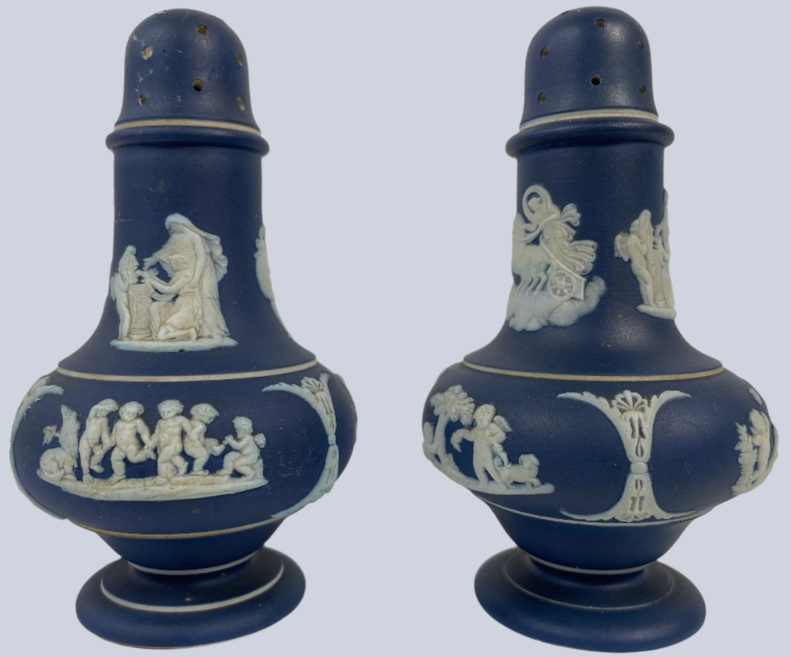 Mid-Century Wedgwood Jasperware Shakers – Blue & White Pair