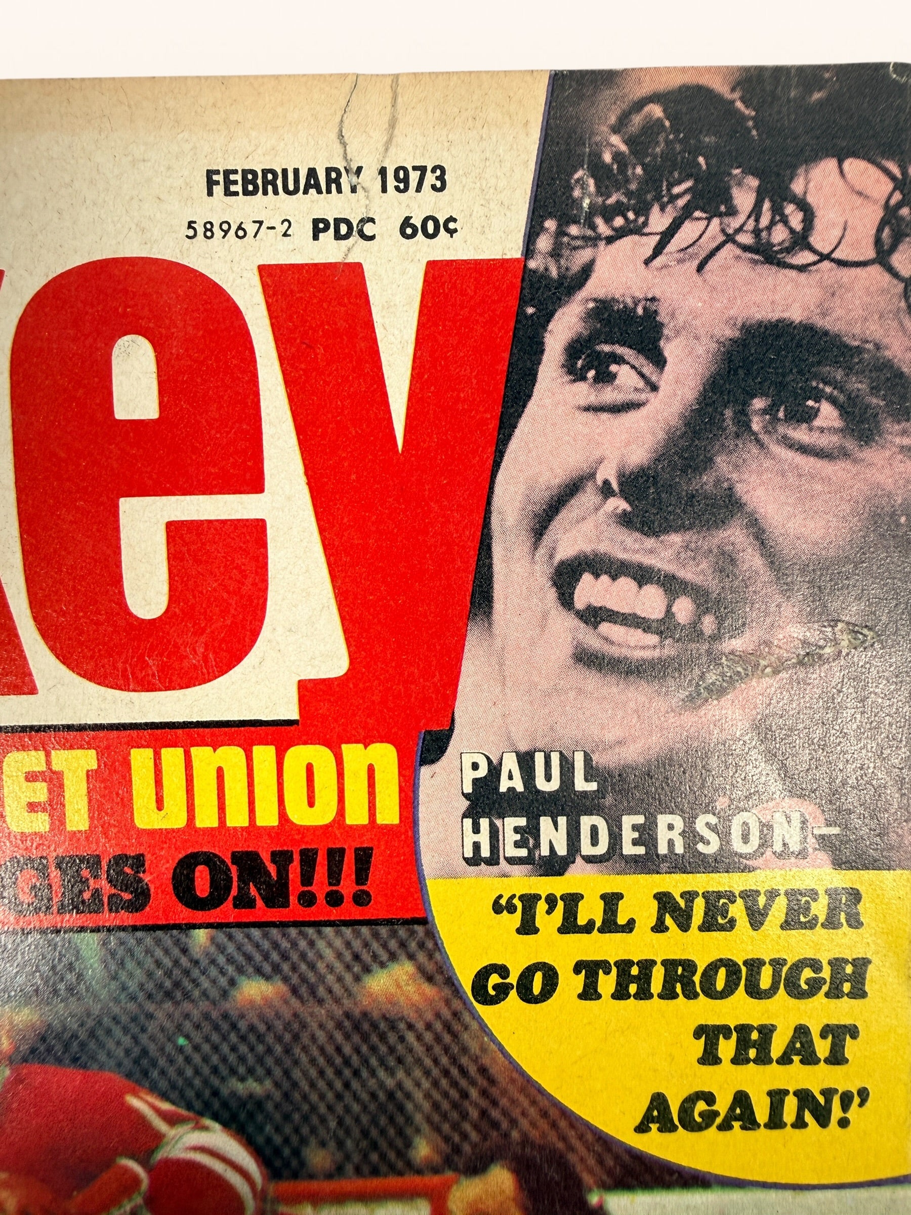 Vintage Ben Strong Hockey magazine February 1973 featuring Paul Henderson, Team Canada vs Soviet Union coverage, Summit Series controversy, Dave Keon and Vic Hadfield interviews.