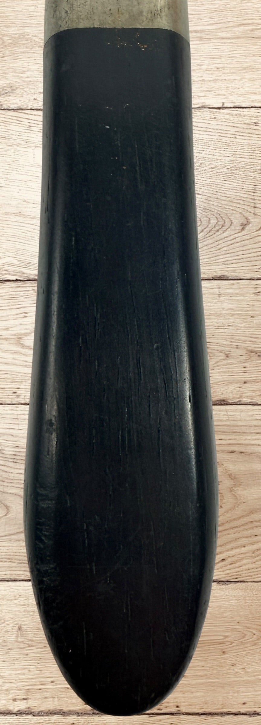Antique buffalo skinner utility knife with carbon steel blade, hardwood handle, white-metal bolster, and original leather sheath. Classic hunting collectible.