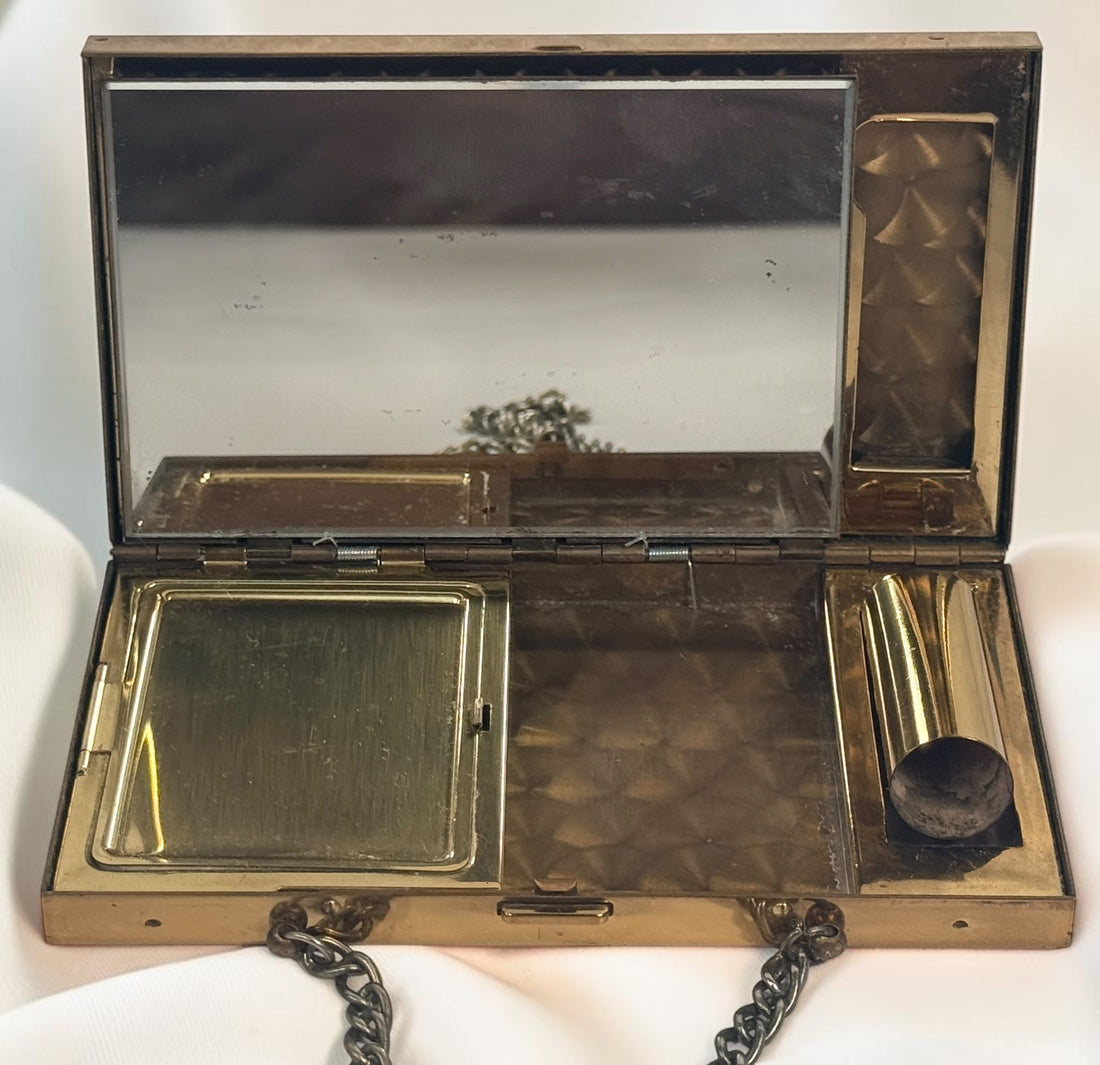 Minaudière compacte en nacre vintage avec miroir