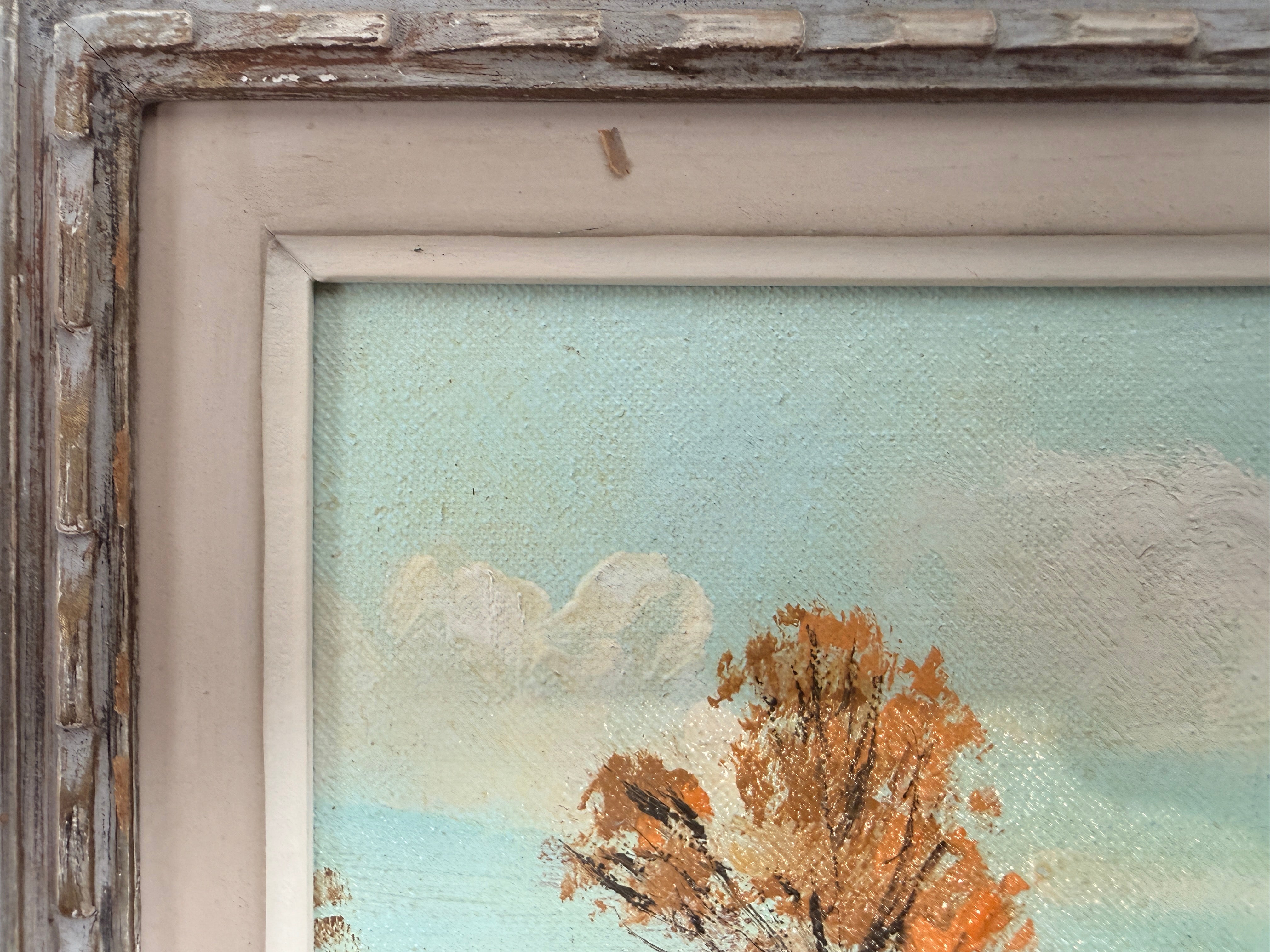 Mid-Century Autumn Landscape Oil Painting by S. Berne