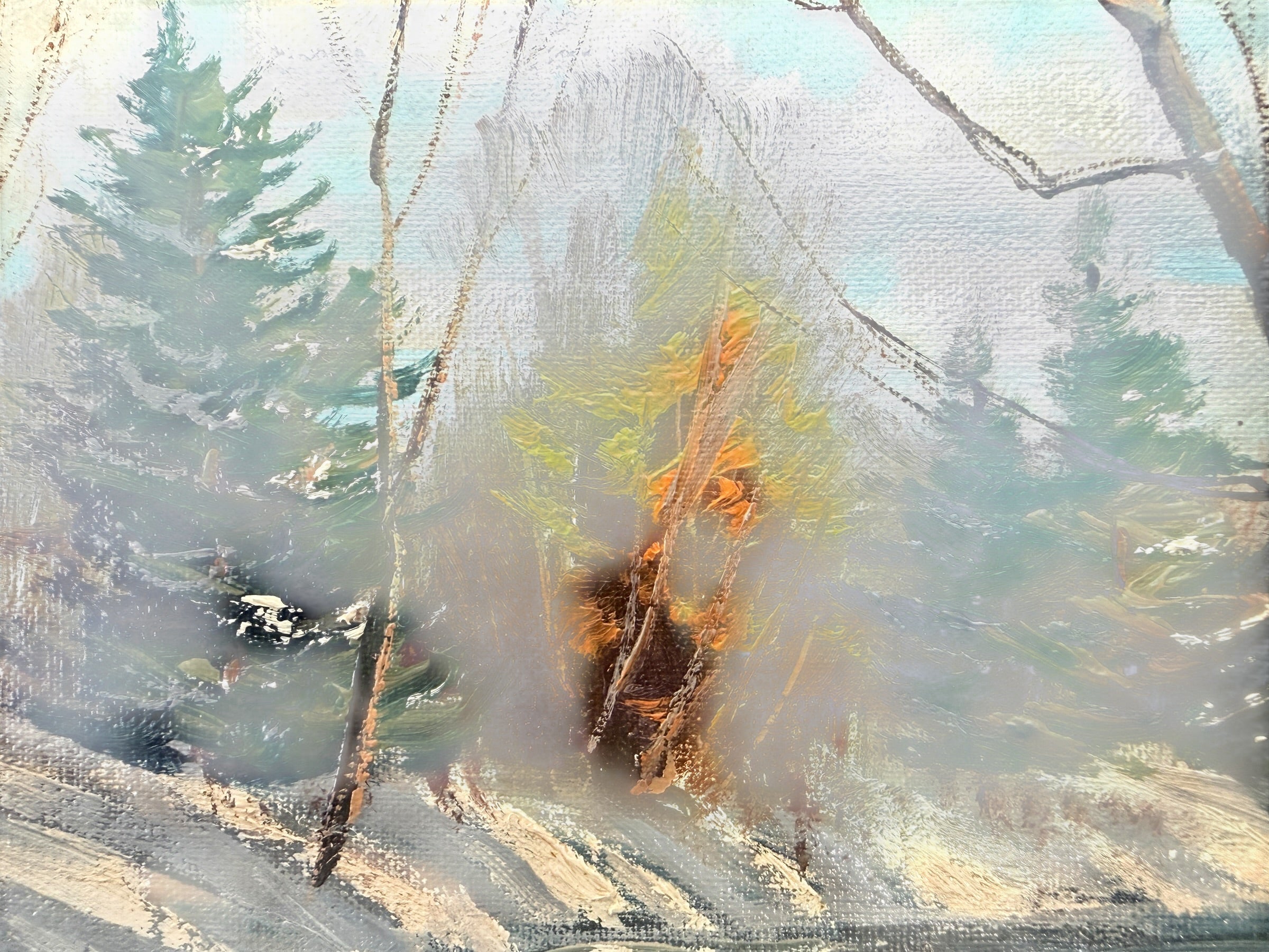 Scène d'hiver canadienne, Peinture à l'huile signée. S. Berne