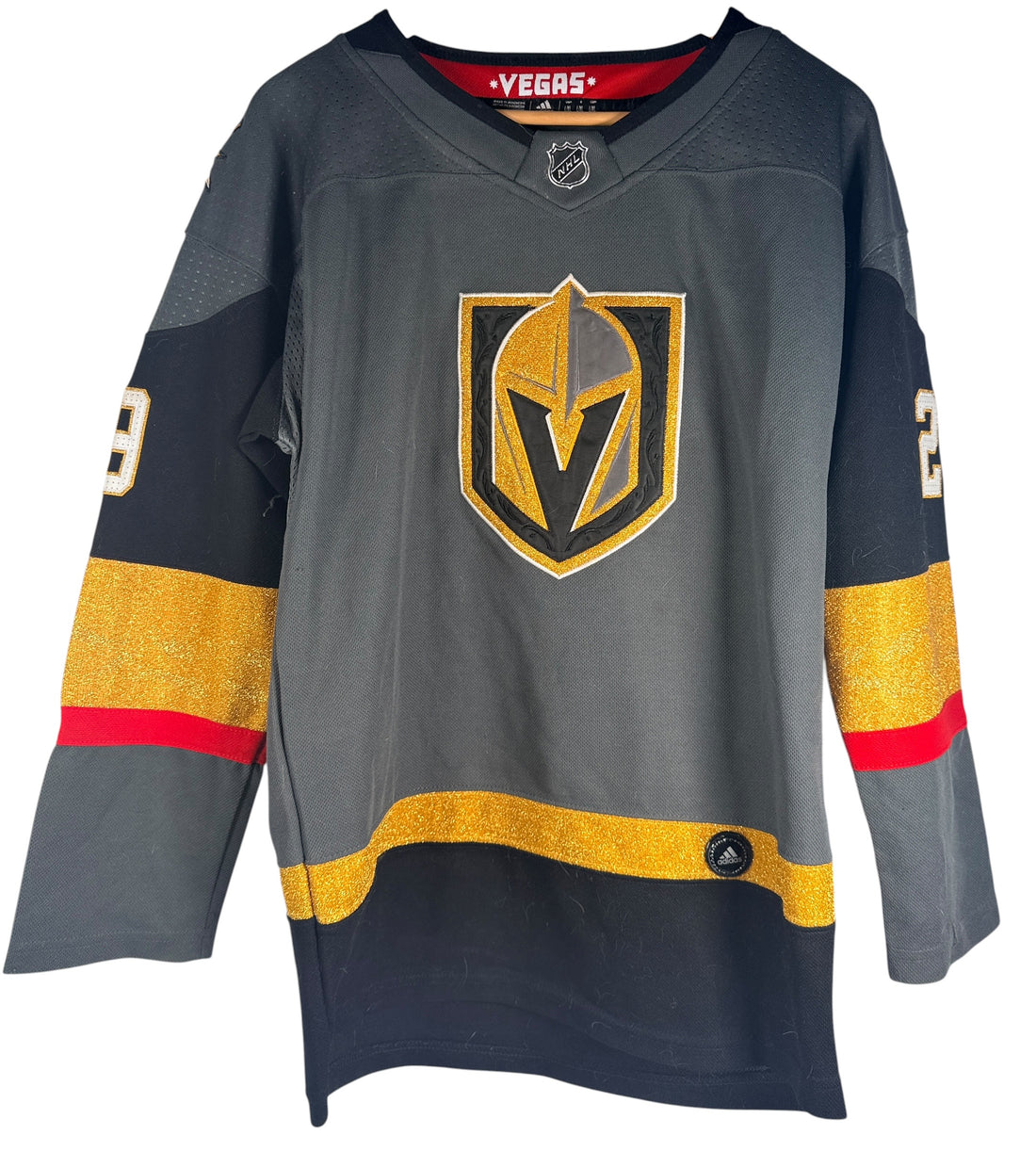 Adidas Vegas Golden Knights Marc-André Fleury #29 hockey jersey size Large. Official NHL Climalite jersey with sewn graphics and shoulder patches.