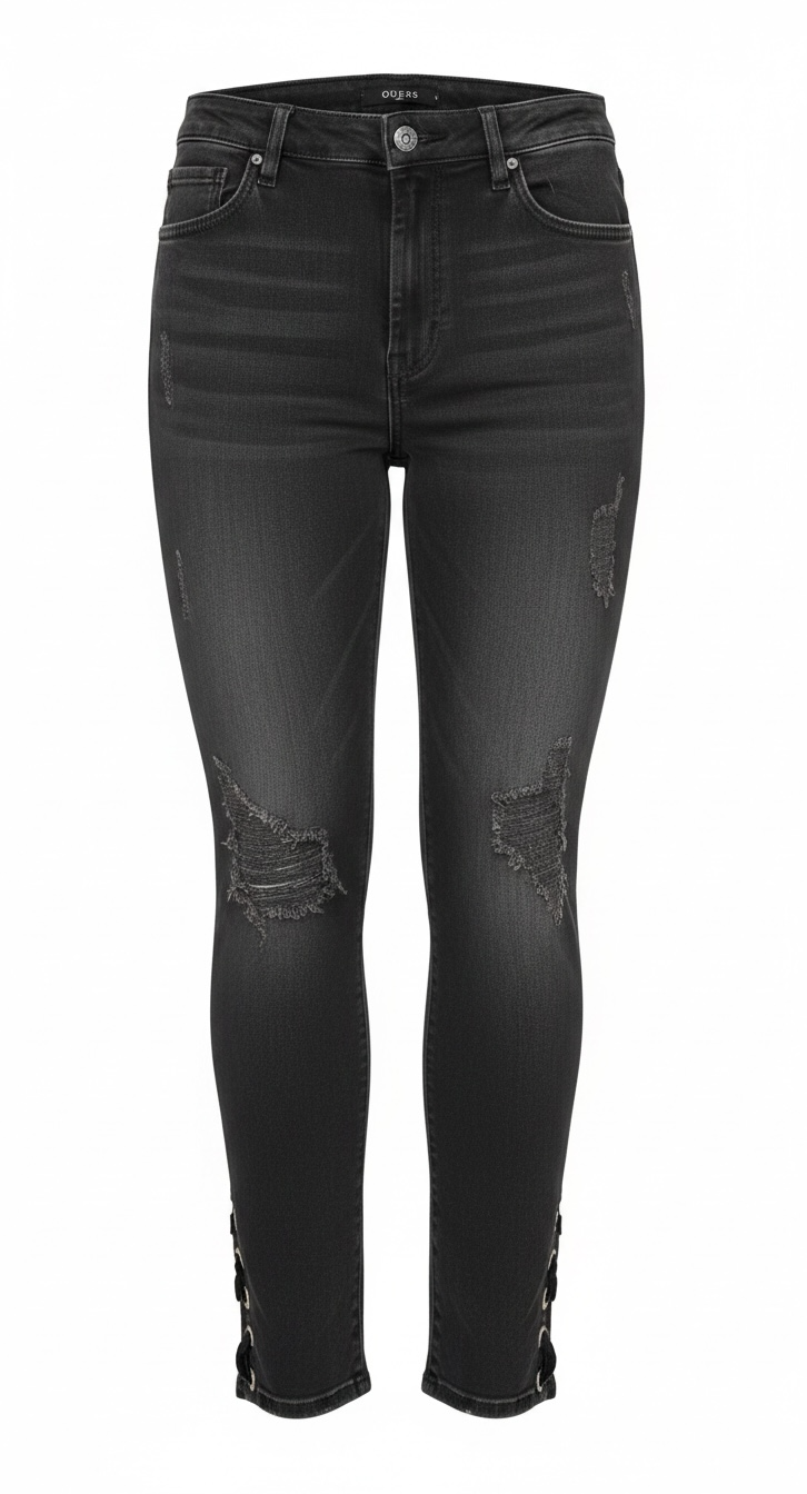 NWT GUESS The It Girl Skinny jeans in Glitter Punk wash. Black distressed stretch denim with shimmer finish, lace-up ankle details, and original tags, size 29.