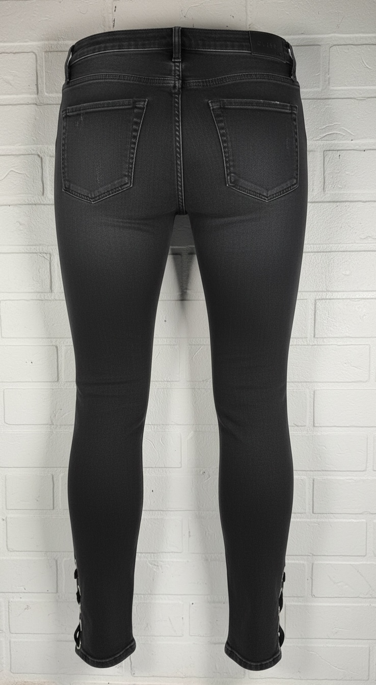 NWT GUESS The It Girl Skinny jeans in Glitter Punk wash. Black distressed stretch denim with shimmer finish, lace-up ankle details, and original tags, size 29.