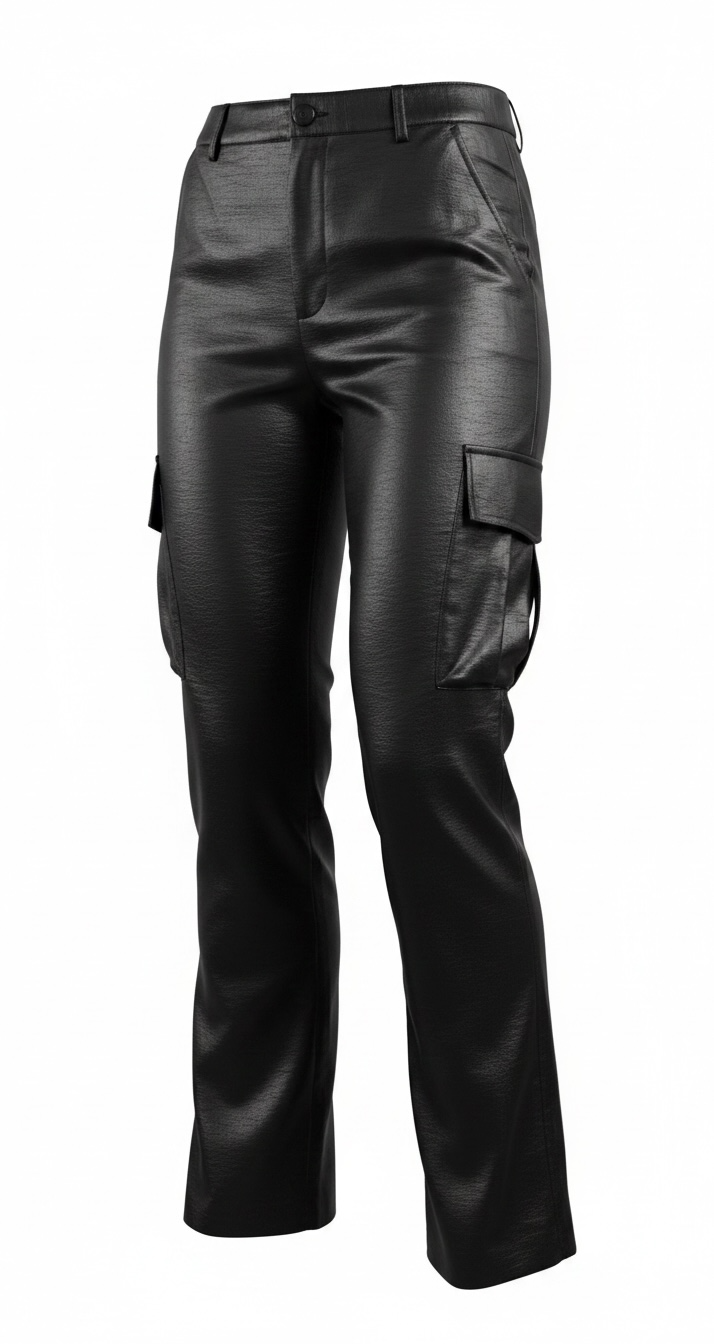 GUESS ECO Jamie Satin Cargo Pants in Jet Black, women’s medium, new with tags. Wide-leg satin cargo style with recycled materials and utility pockets.