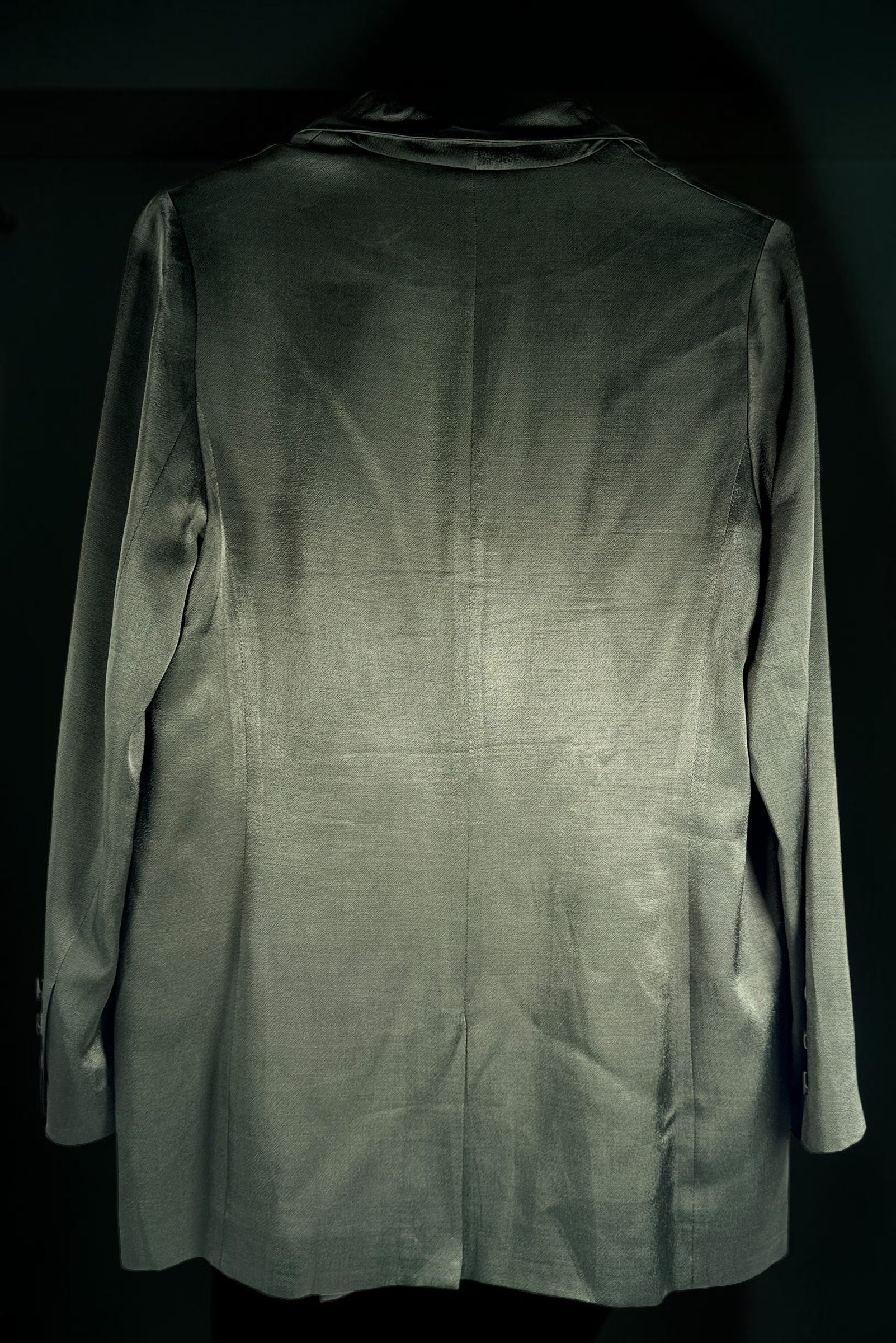 Shona Joy metallic olive double-breasted blazer size 4. Tailored Australian designer jacket in LENZING ECOVERO viscose with elegant satin sheen.