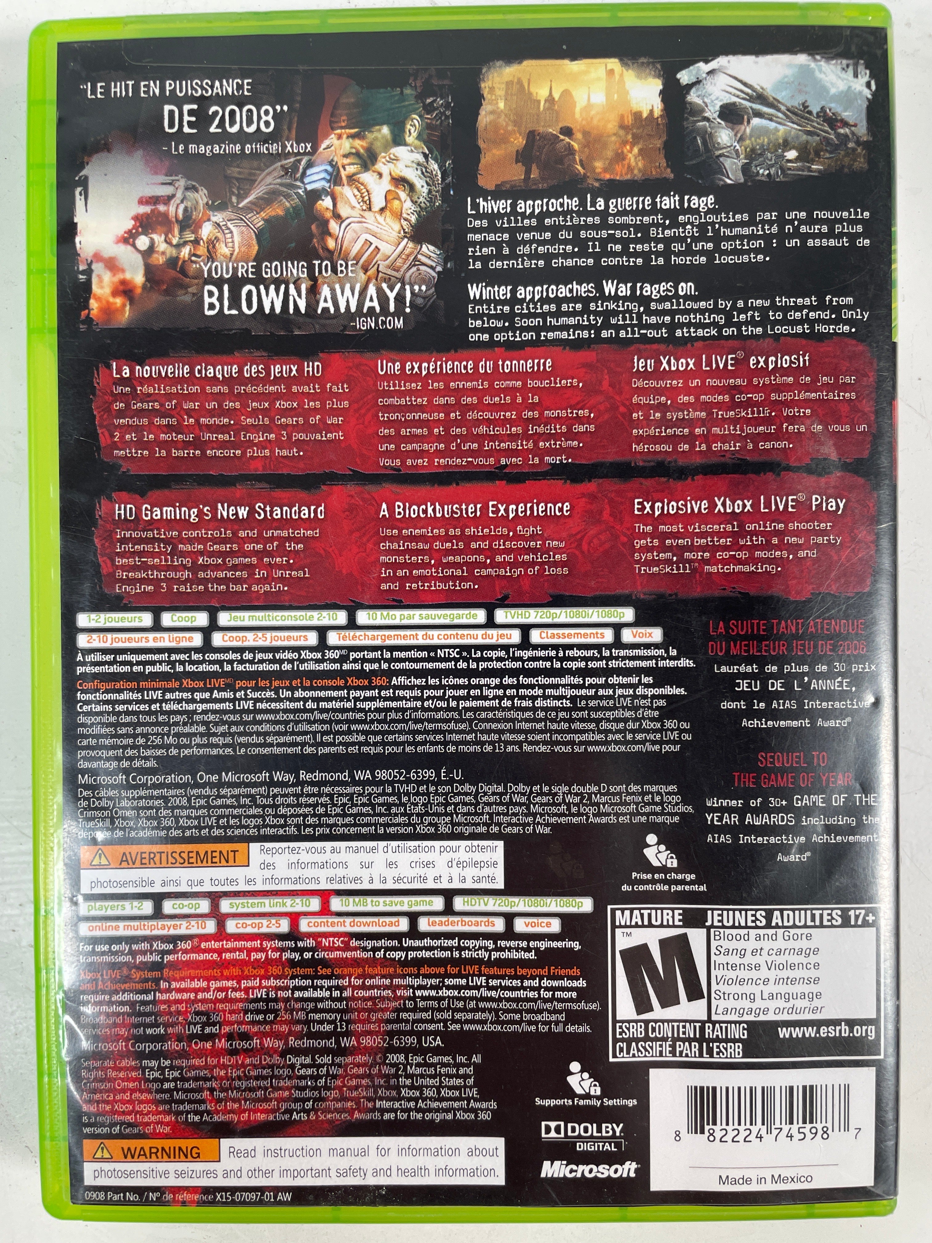 Gears of War 2 (Xbox 360, Complete, Epic Games, 2008)