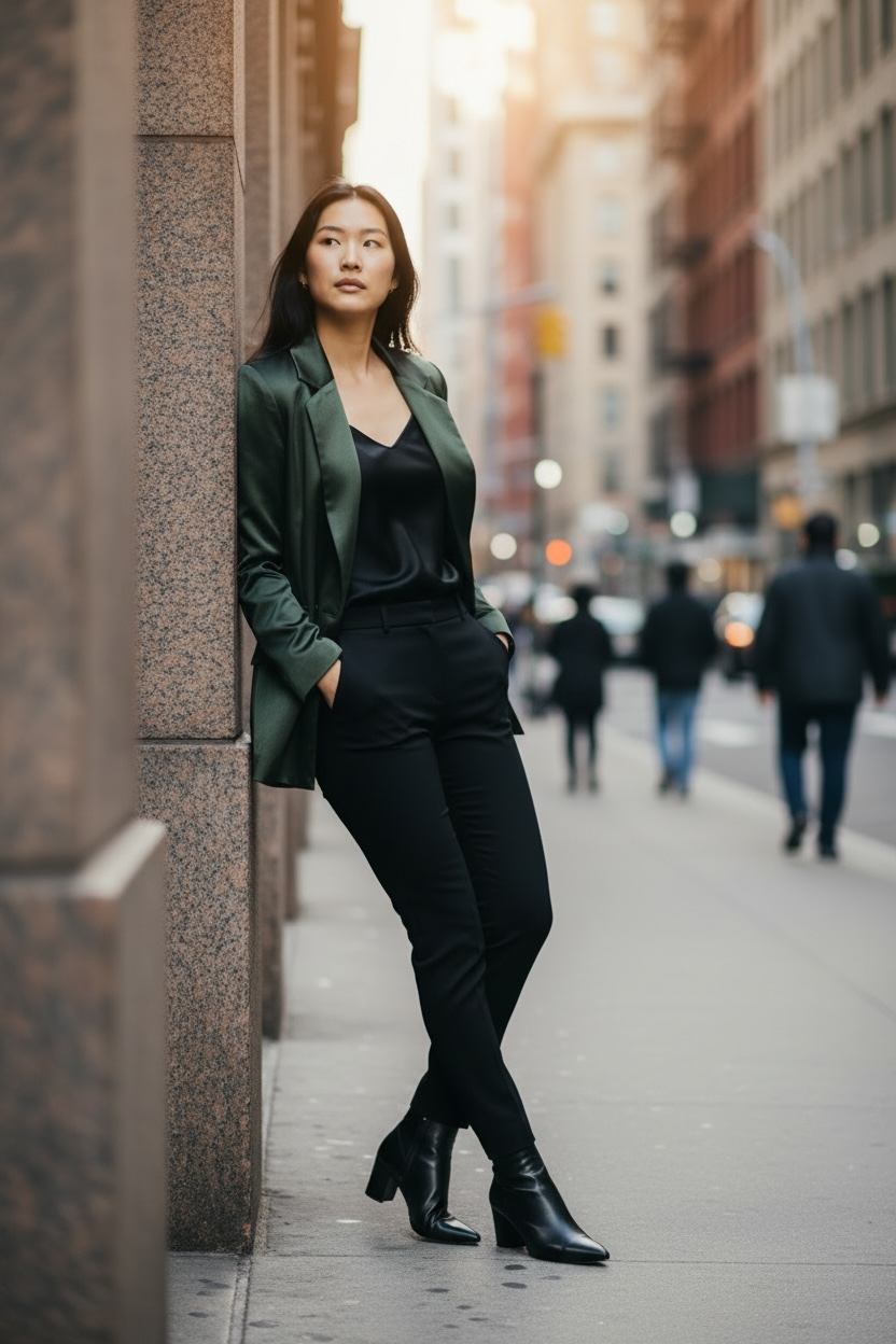 Shona Joy metallic olive double-breasted blazer size 4. Tailored Australian designer jacket in LENZING ECOVERO viscose with elegant satin sheen.