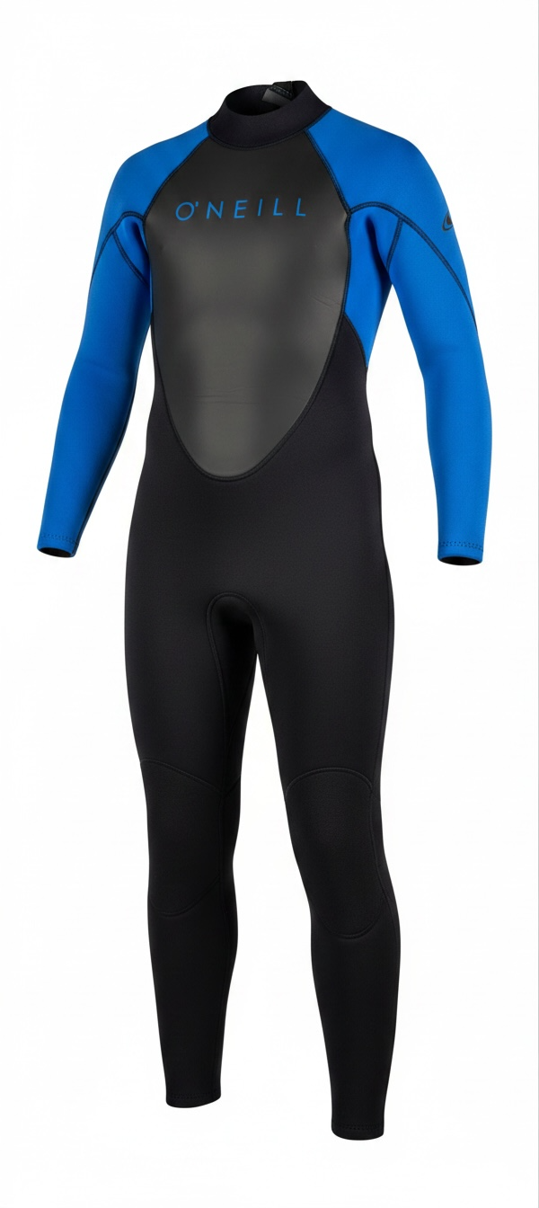 O’Neill Reactor II Youth 3/2mm full wetsuit size 12 in black and ocean blue. New with tags, ideal for surfing, swimming, paddleboarding, and watersports.