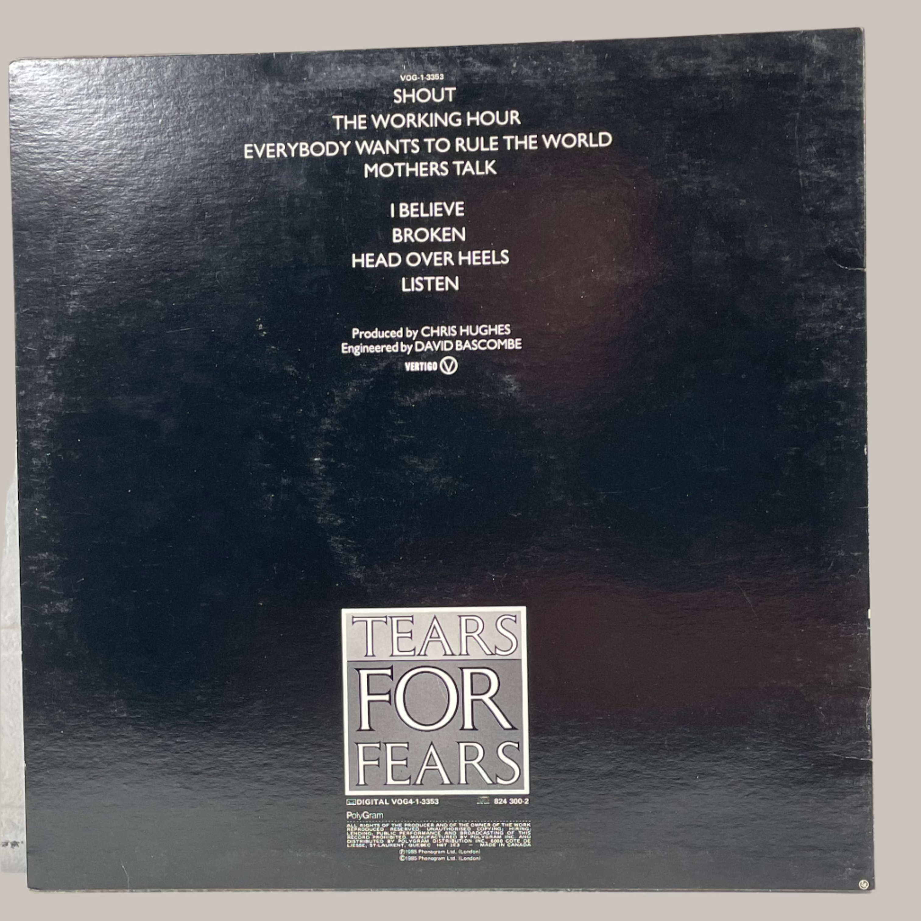 Tears for Fears – Songs from the Big Chair (LP 1985, Canada) Pochette : NM - Album NM