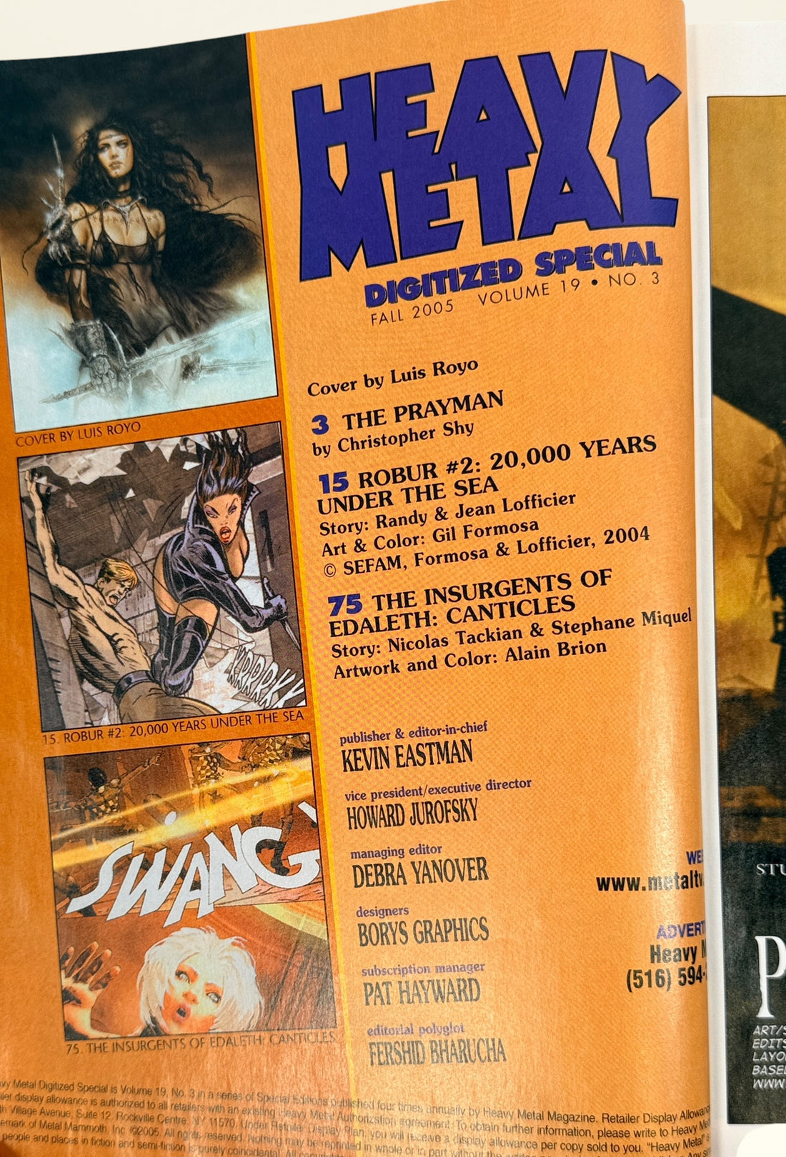 Heavy Metal Digitized Special Fall 2005 featuring Luis Royo cover art, Gil Formosa’s Robur #2 story, and classic sci-fi fantasy comic content.
