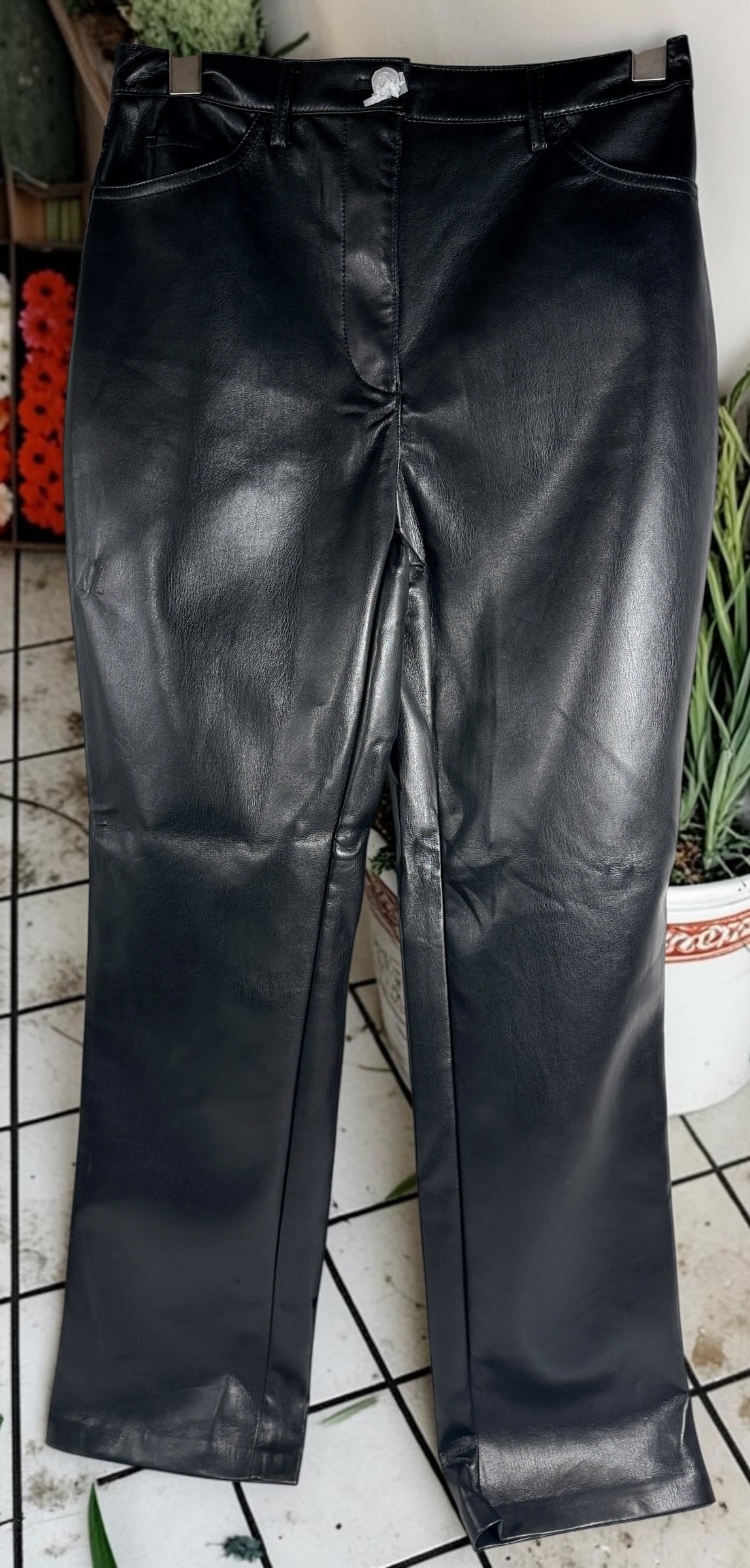 NWT GUESS Kelly Straight faux leather pants in Jet Black, size 29x29. Straight-leg fit with sleek leather-look finish. Original $158 retail.