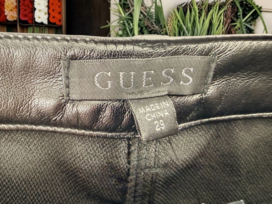 NWT GUESS Kelly Straight faux leather pants in Jet Black, size 29x29. Straight-leg fit with sleek leather-look finish. Original $158 retail.